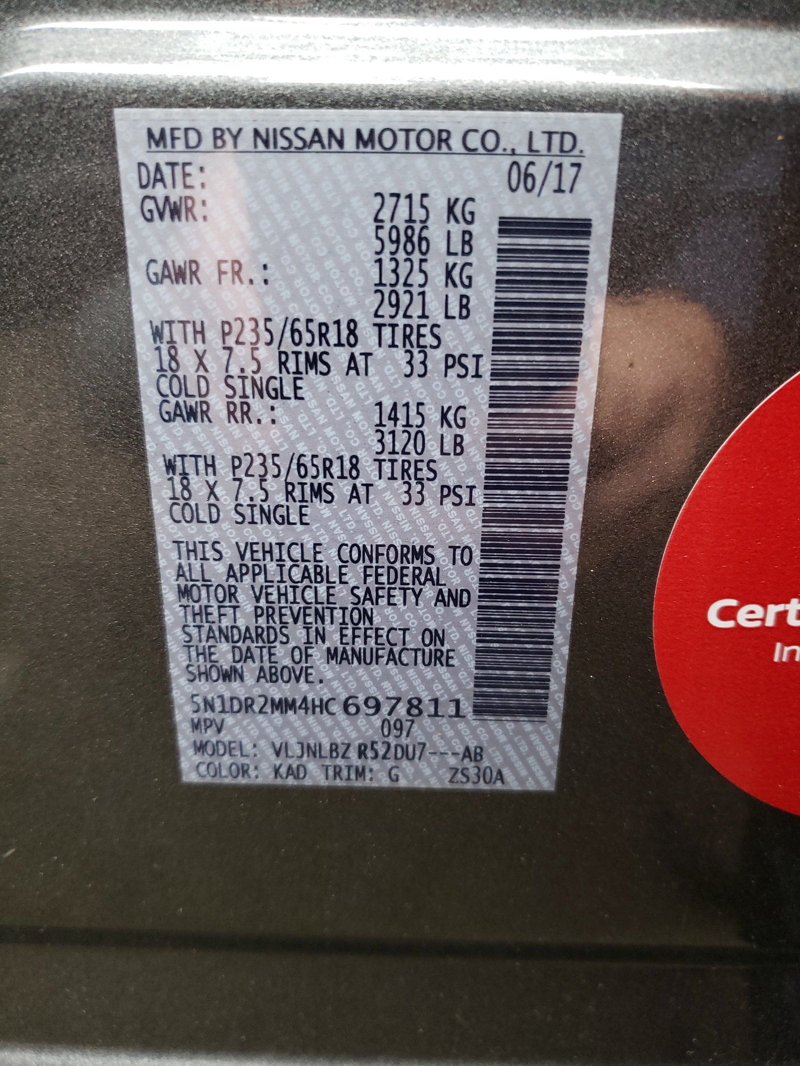 Photo 10 from auction – 2017 NISSAN PATHFINDER with VIN 5N1DR2MM4HC697811