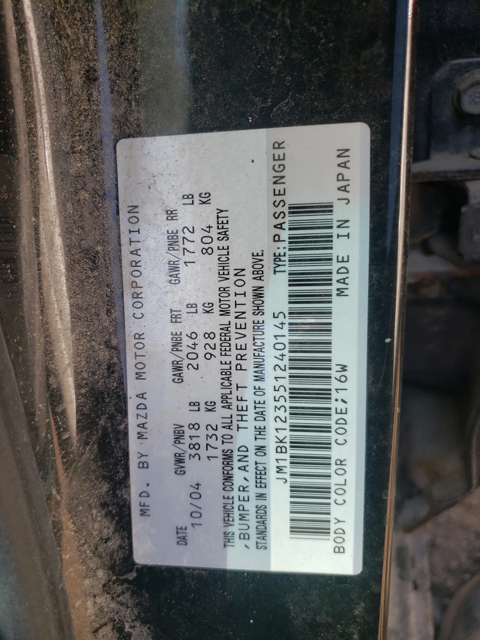 Photo 10 from auction – 2005 MAZDA 3 S with VIN JM1BK123551240145