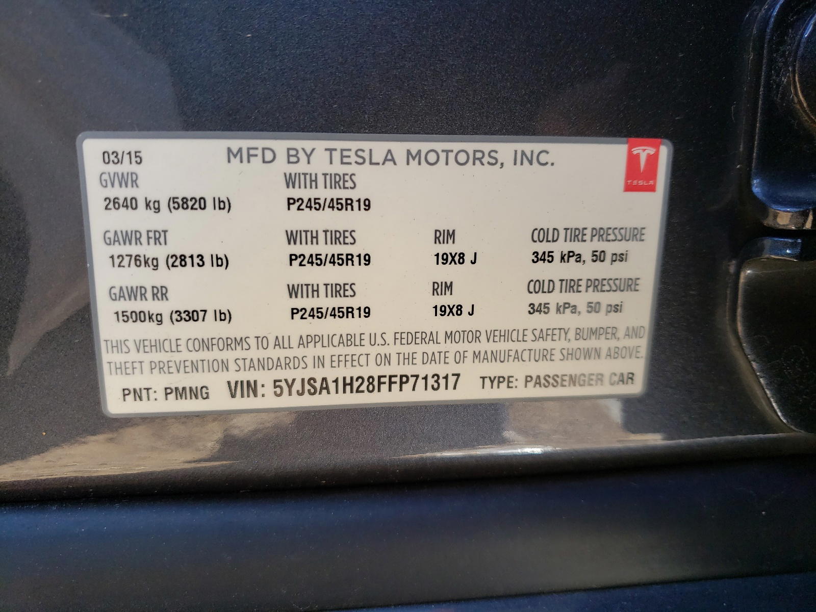 Photo 10 from auction – 2015 TESLA MODEL S 85 with VIN 5YJSA1H28FFP71317