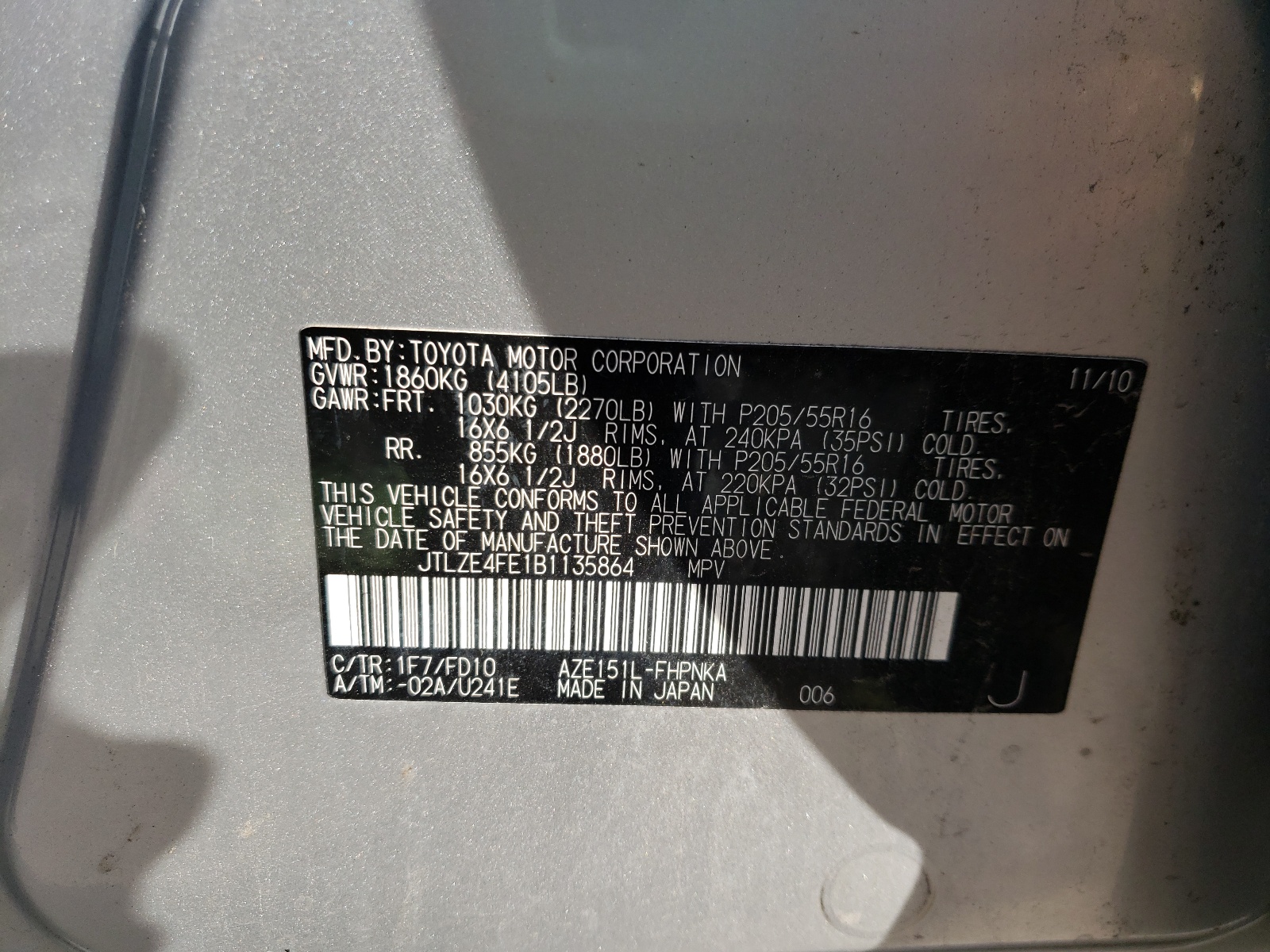 Photo 10 from auction – 2011 TOYOTA SCION XB with VIN JTLZE4FE1B1135864