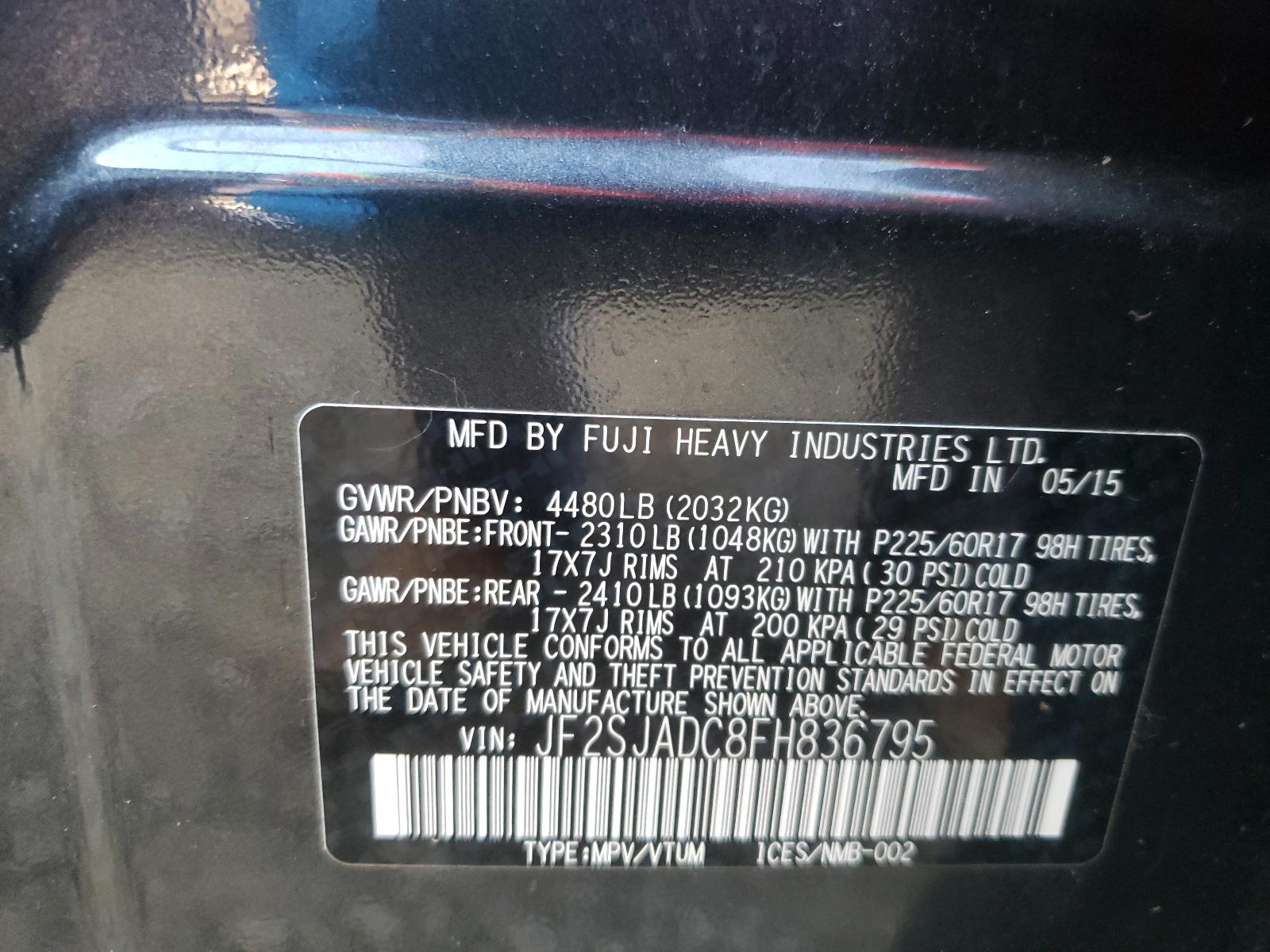Photo 10 from auction – 2015 SUBARU FORESTER 2 with VIN JF2SJADC8FH836795