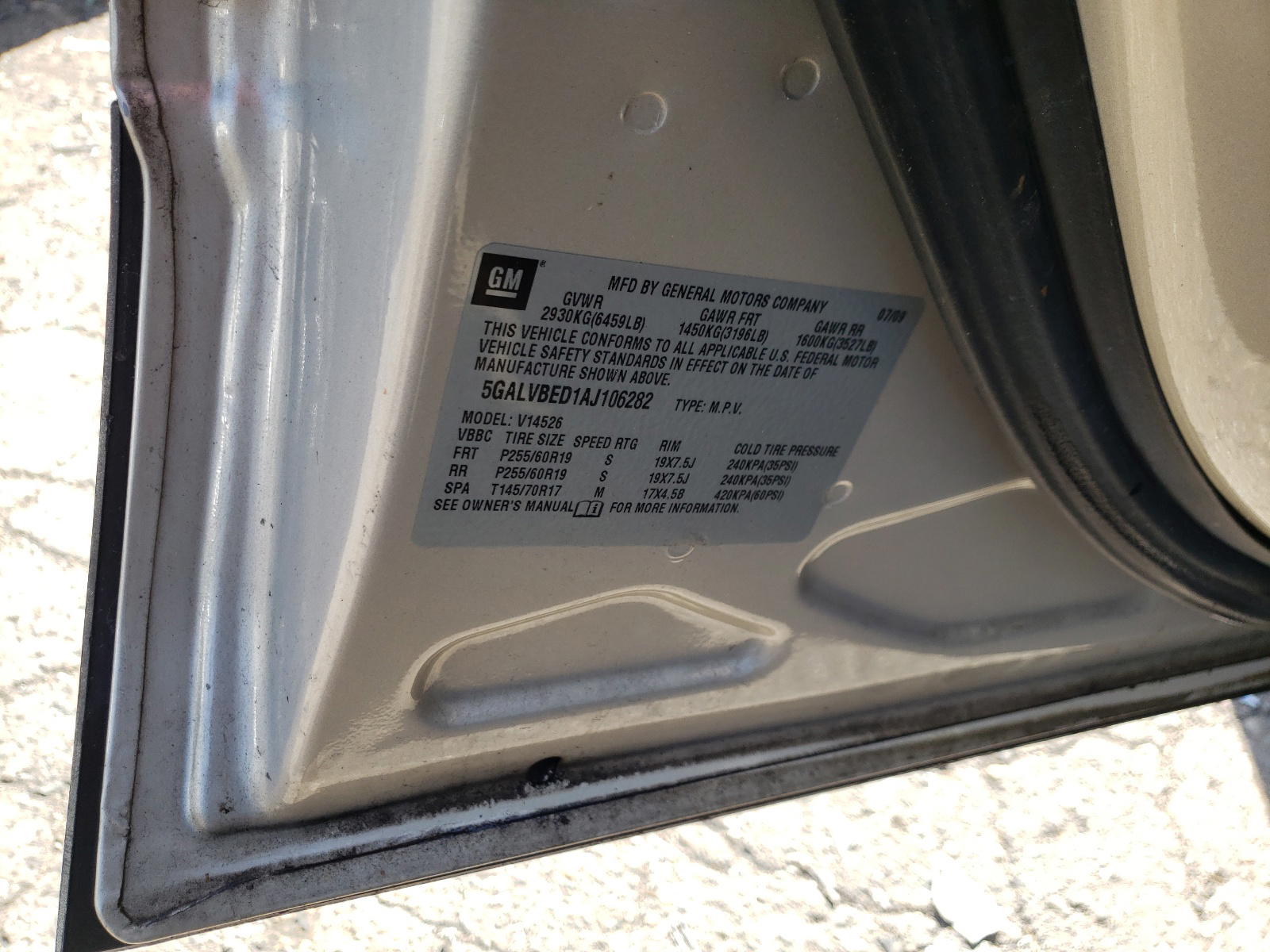 Photo 10 from auction – 2010 BUICK ENCLAVE CX with VIN 5GALVBED1AJ106282