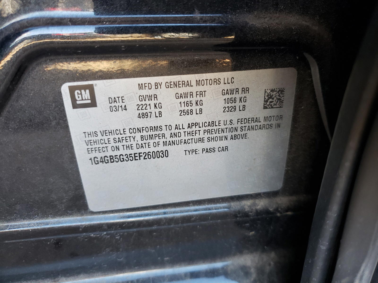 Photo 10 from auction – 2014 BUICK LACROSSE with VIN 1G4GB5G35EF260030