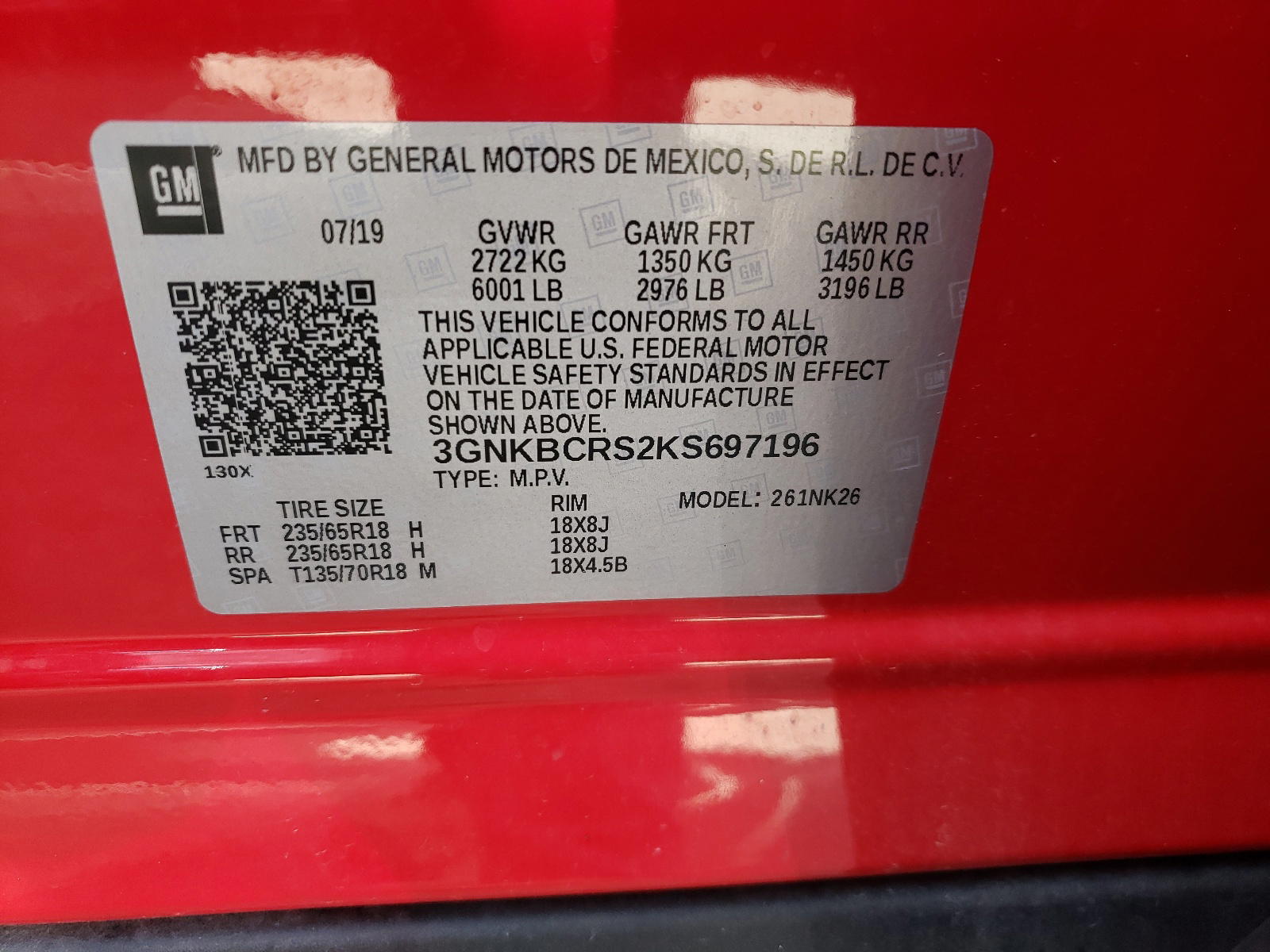 Photo 10 from auction – 2019 CHEVROLET BLAZER 2LT with VIN 3GNKBCRS2KS697196