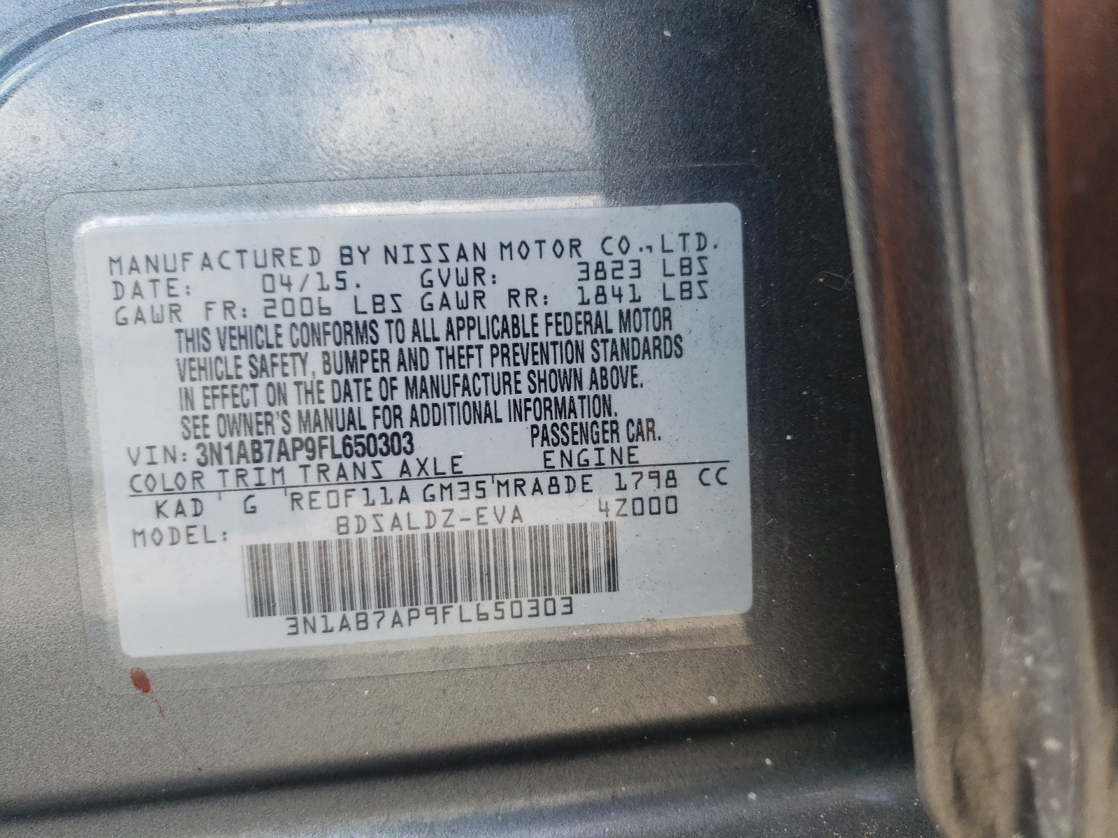 Photo 10 from auction – 2015 NISSAN SENTRA S with VIN 3N1AB7AP9FL650303