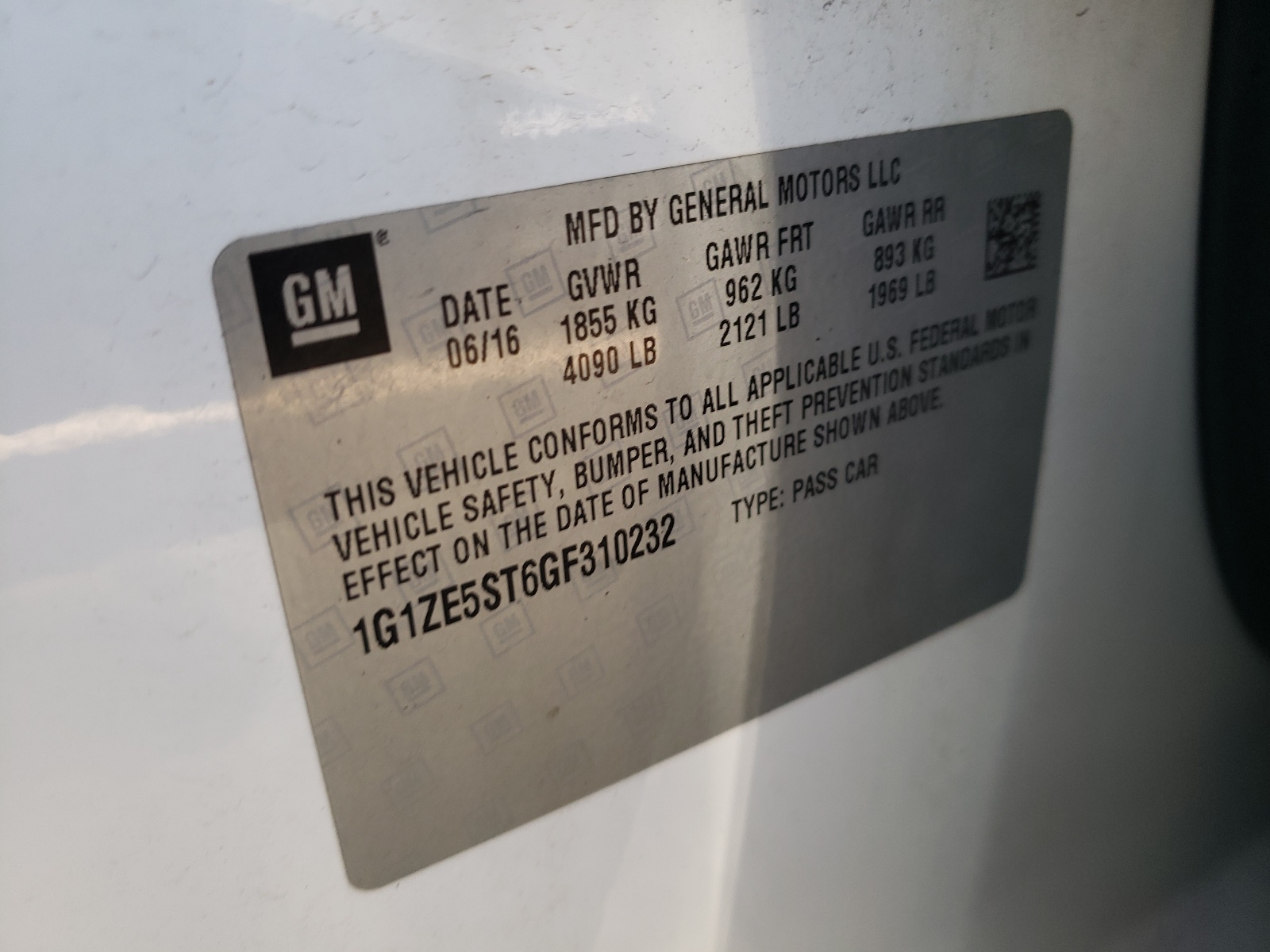 Photo 10 from auction – 2016 CHEVROLET MALIBU LT with VIN 1G1ZE5ST6GF310232