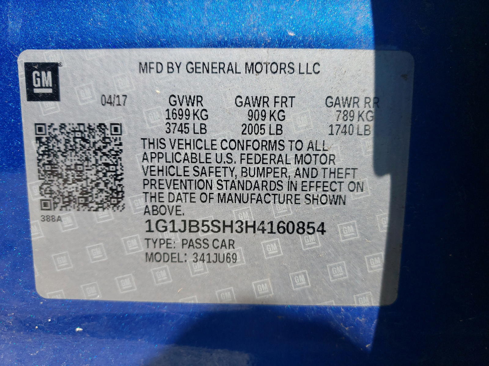 Photo 10 from auction – 2017 CHEVROLET SONIC with VIN 1G1JB5SH3H4160854