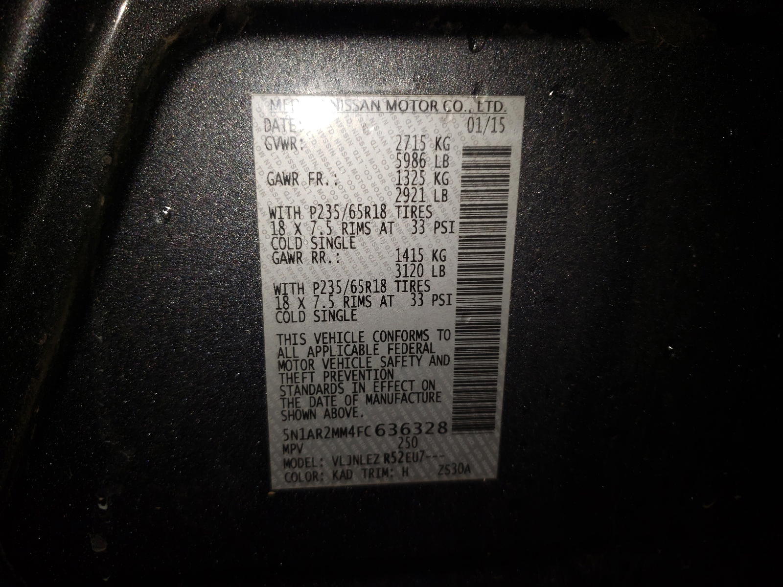 Photo 10 from auction – 2015 NISSAN PATHFINDER with VIN 5N1AR2MM4FC636328