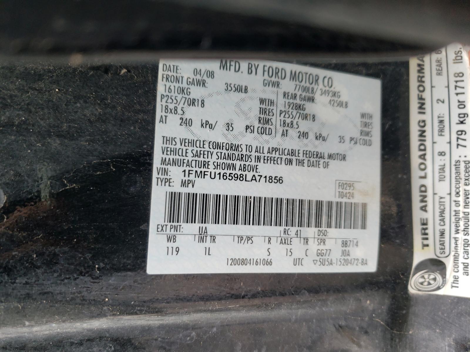 Photo 10 from auction – 2008 FORD EXPEDITION with VIN 1FMFU16598LA71856