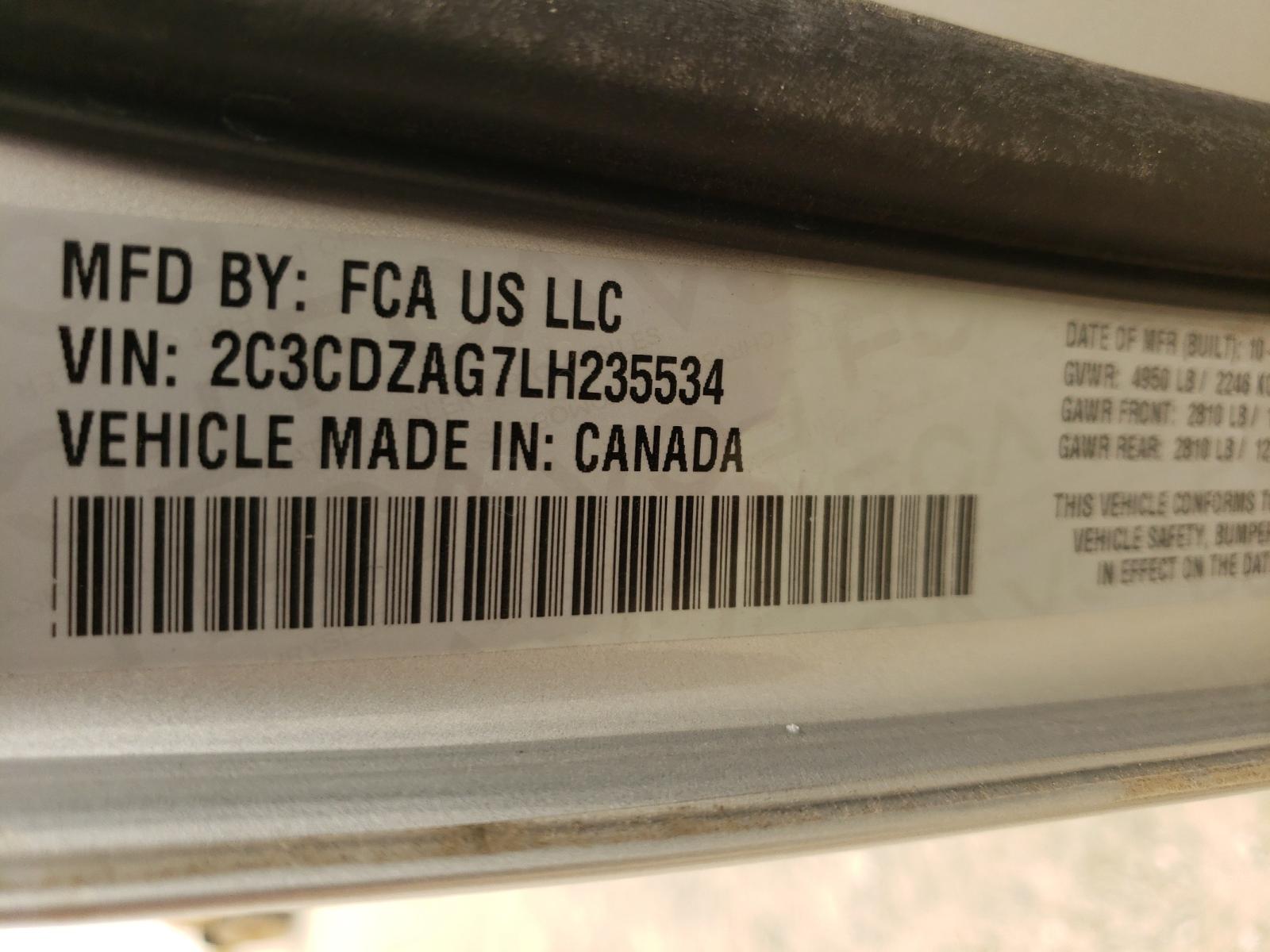 Photo 10 from auction – 2020 DODGE CHALLENGER with VIN 2C3CDZAG7LH235534