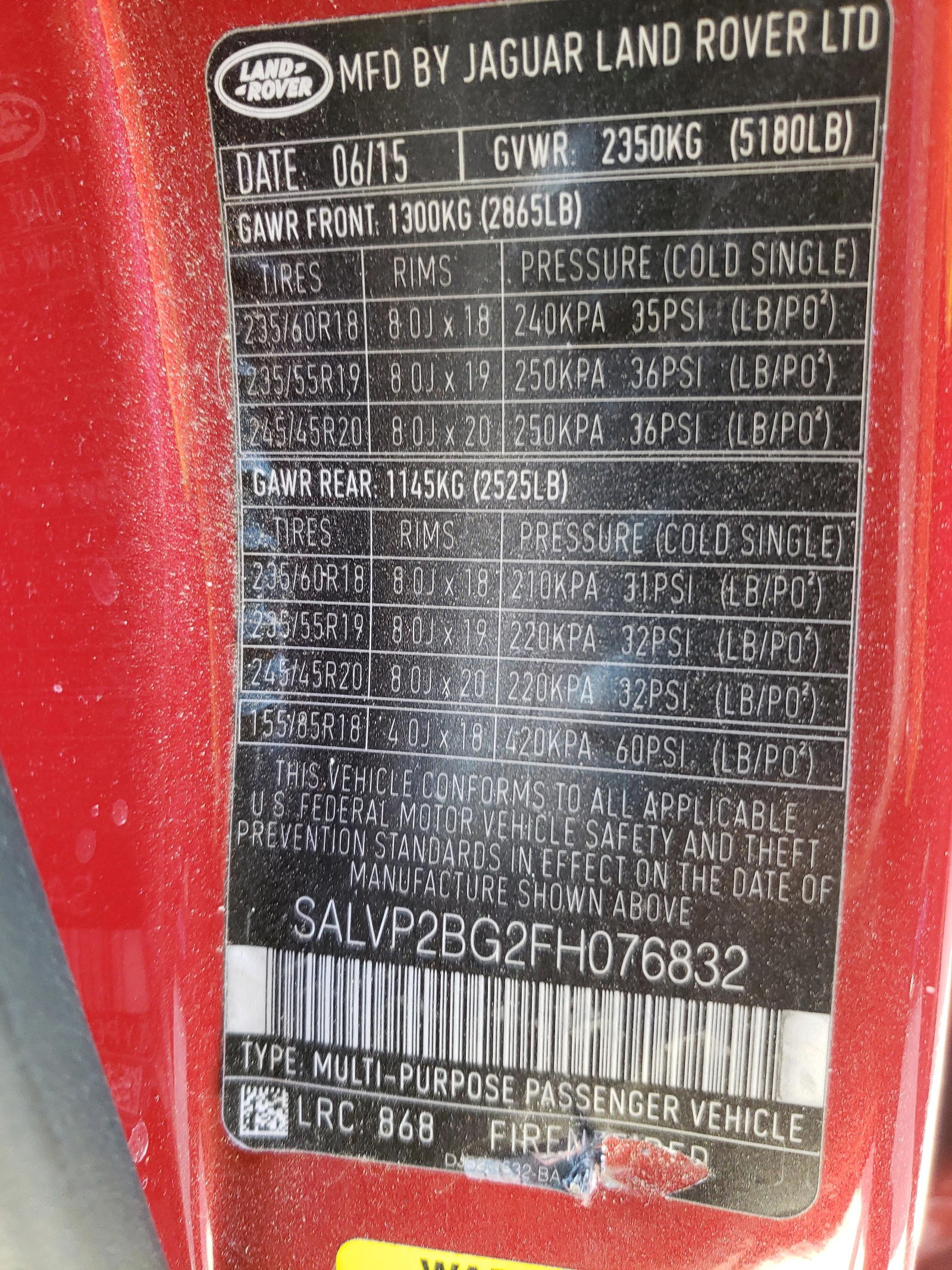 Photo 10 from auction – 2015 LAND ROVER RANGE ROVE with VIN SALVP2BG2FH076832