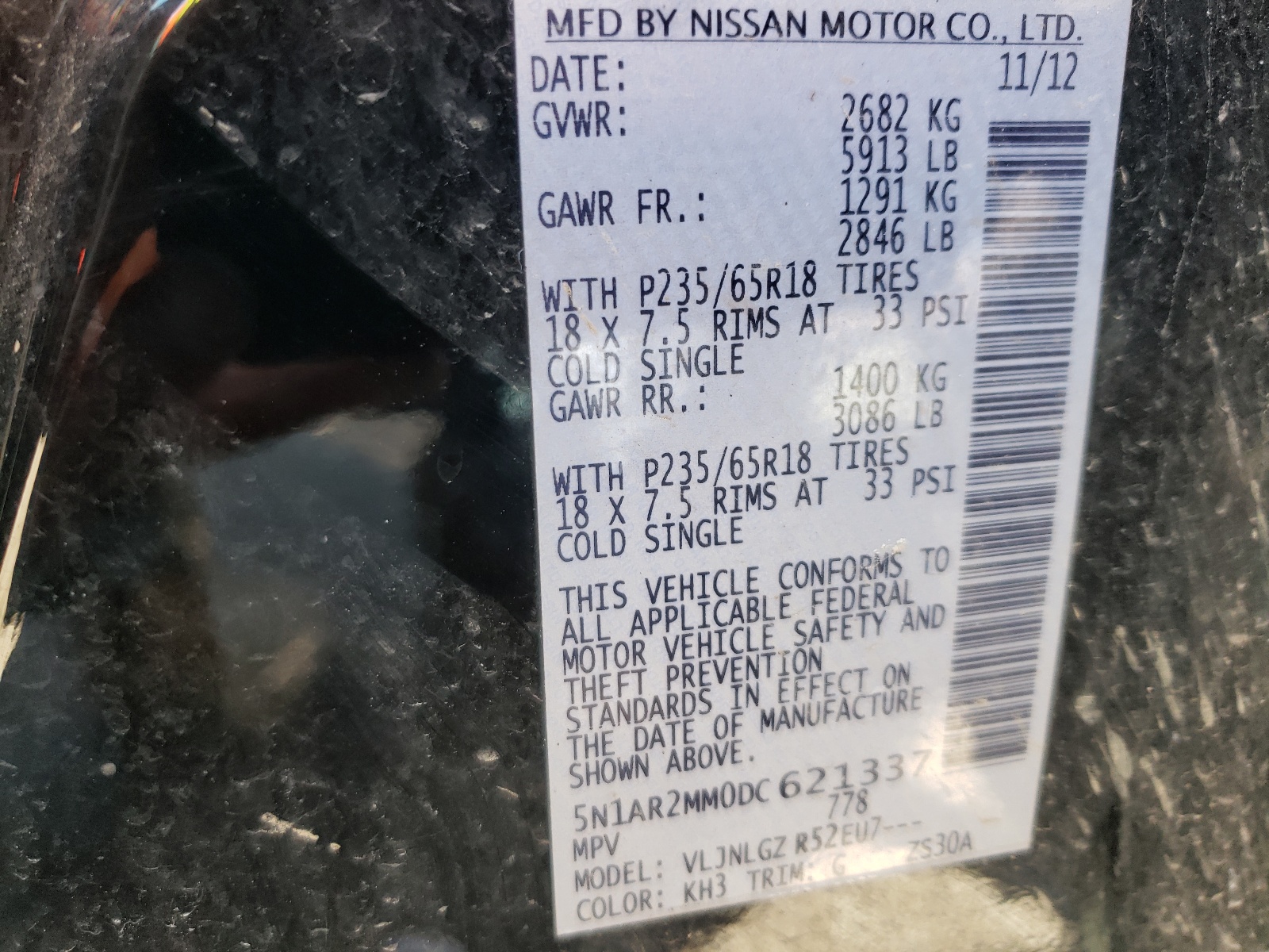 Photo 10 from auction – 2013 NISSAN PATHFINDER with VIN 5N1AR2MM0DC621337