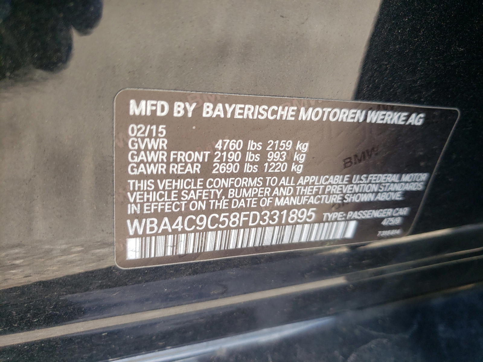 Photo 10 from auction – 2015 BMW 428 XI GRA with VIN WBA4C9C58FD331895