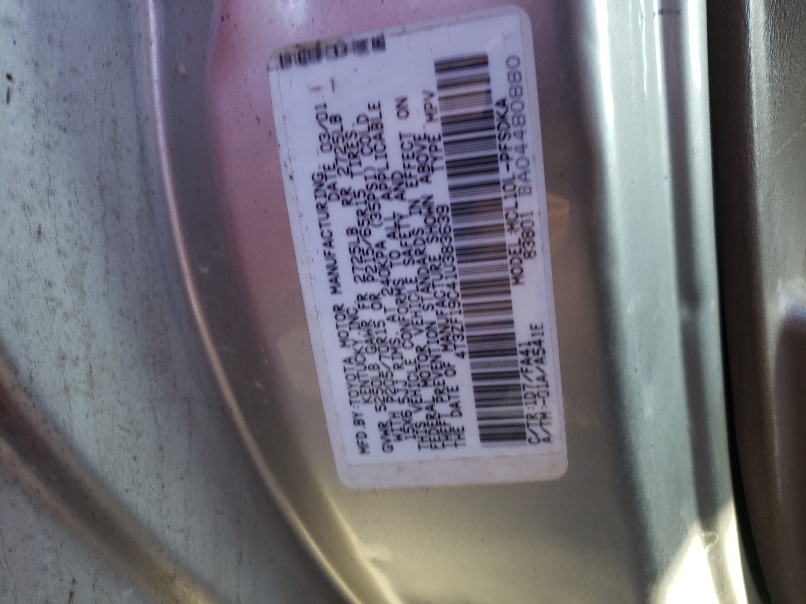 Photo 10 from auction – 2001 TOYOTA SIENNA CE with VIN 4T3ZF19C41U383639
