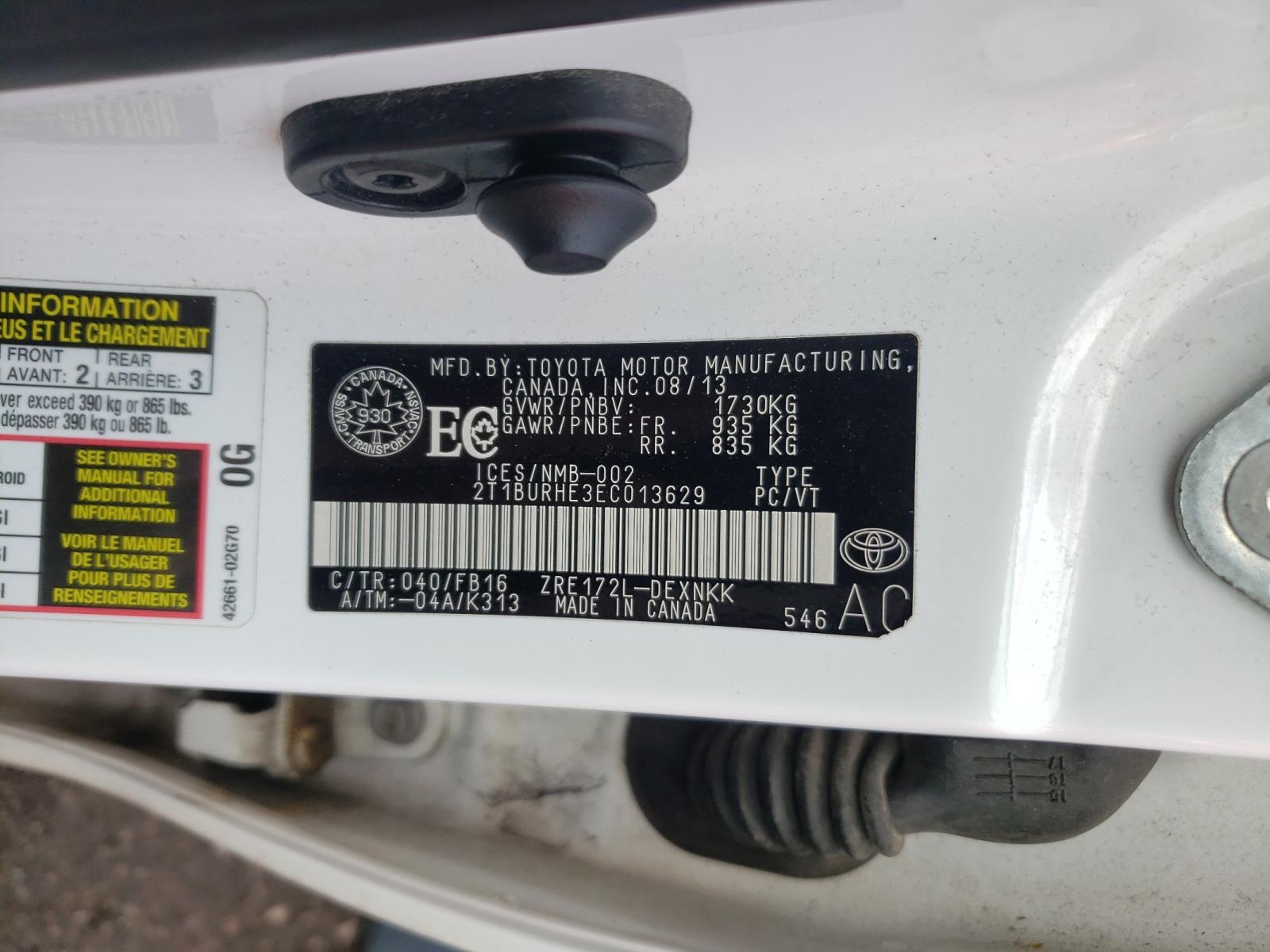Photo 10 from auction – 2014 TOYOTA COROLLA L with VIN 2T1BURHE3EC013629