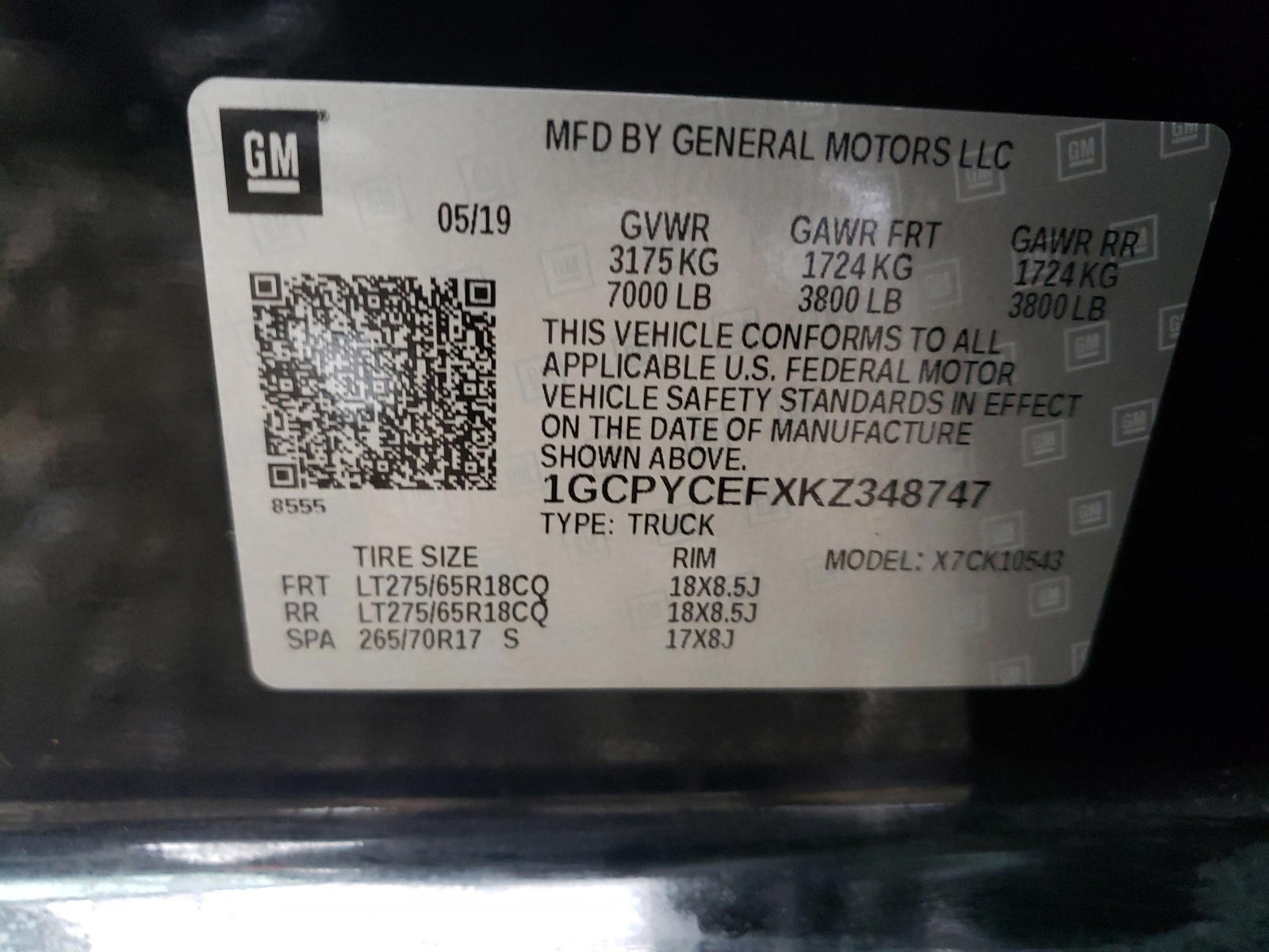 Photo 10 from auction – 2019 CHEVROLET SILVERADO with VIN 1GCPYCEFXKZ348747