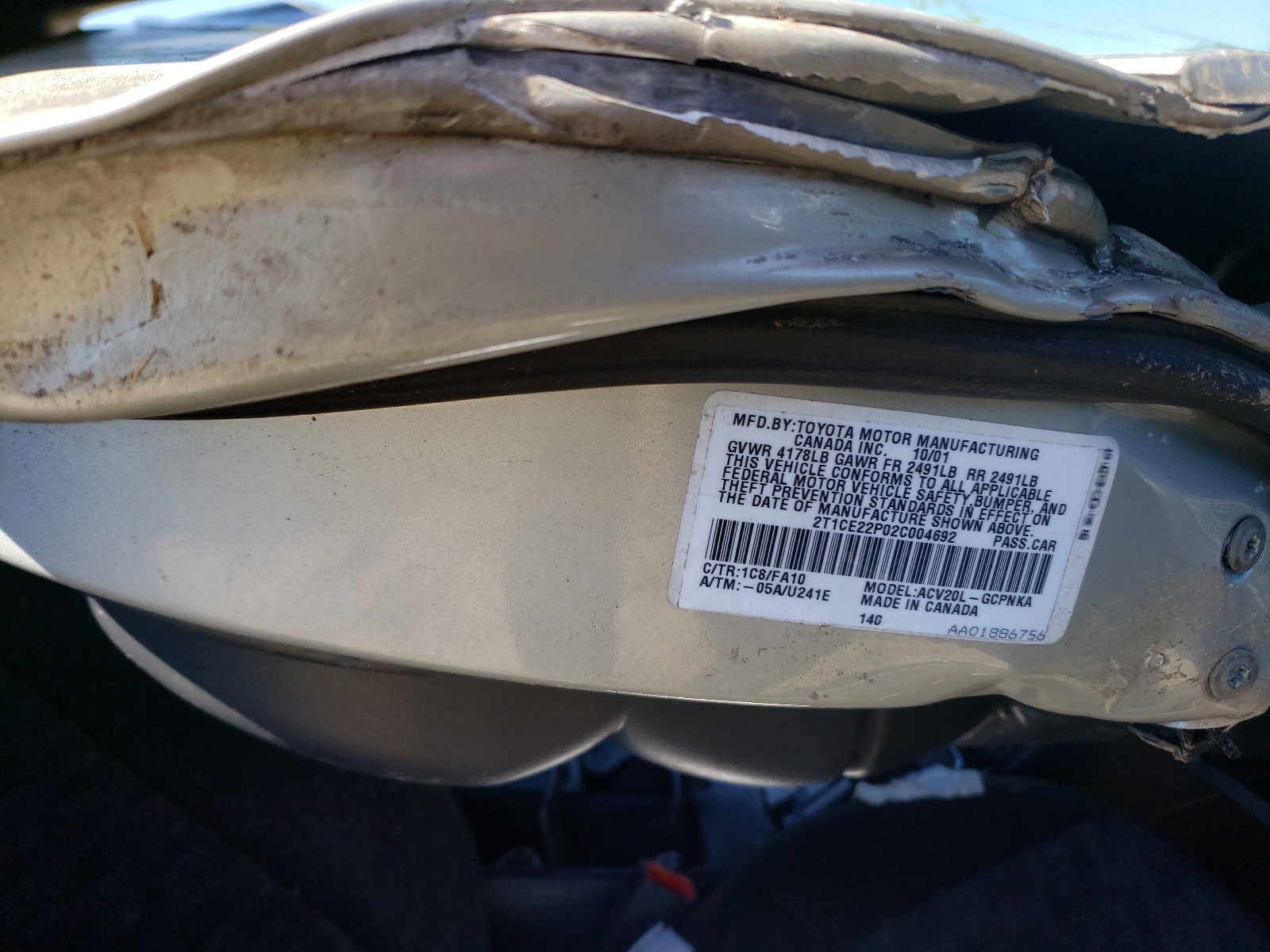 Photo 10 from auction – 2002 TOYOTA CAMRY SOLA with VIN 2T1CE22P02C004692