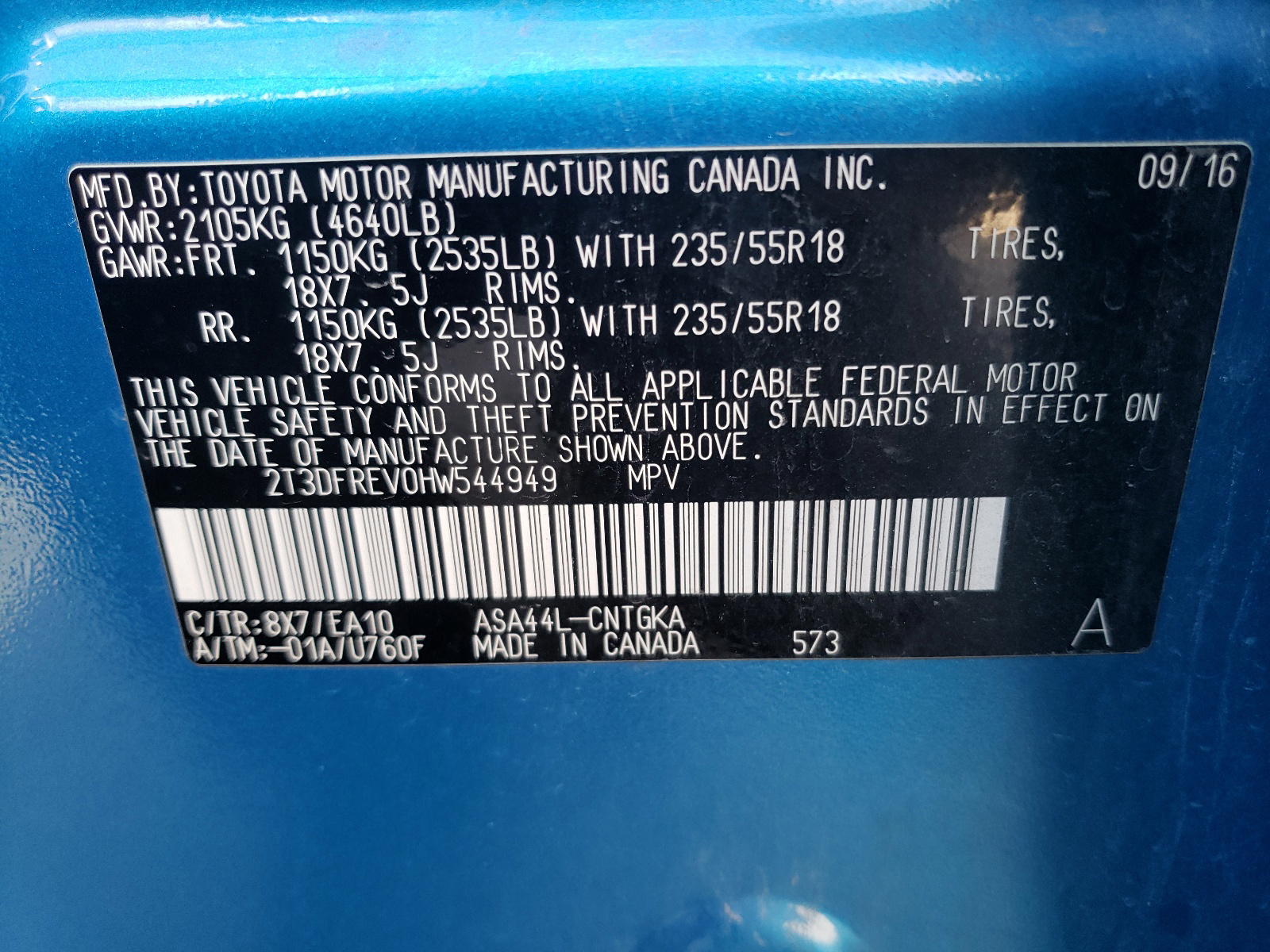 Photo 10 from auction – 2017 TOYOTA RAV4 LIMIT with VIN 2T3DFREV0HW544949