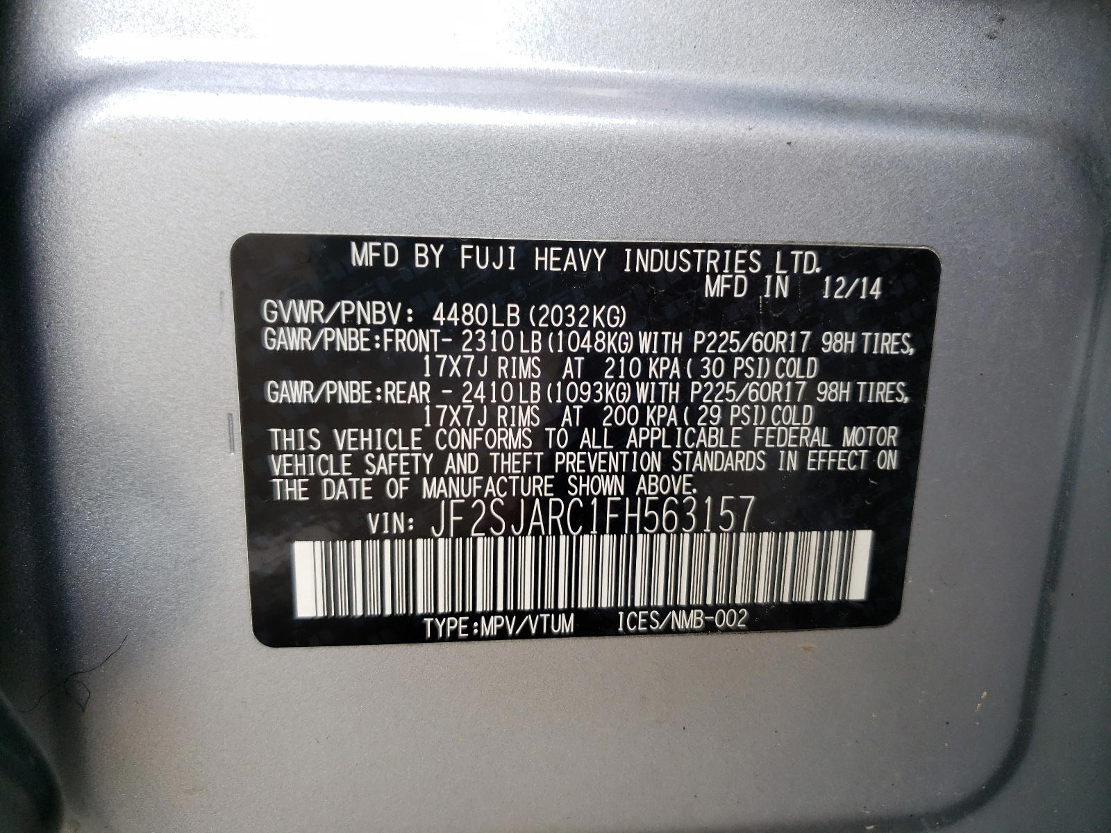 Photo 10 from auction – 2015 SUBARU FORESTER with VIN JF2SJARC1FH563157