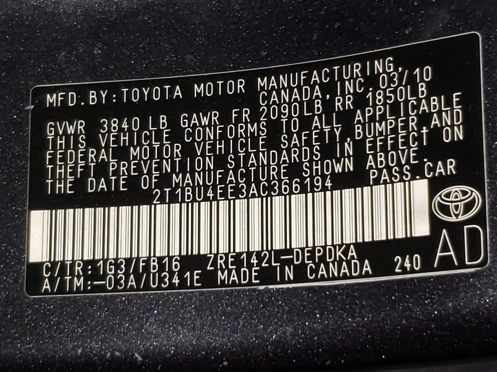 Photo 10 from auction – 2010 TOYOTA COROLLA with VIN 2T1BU4EE3AC366194