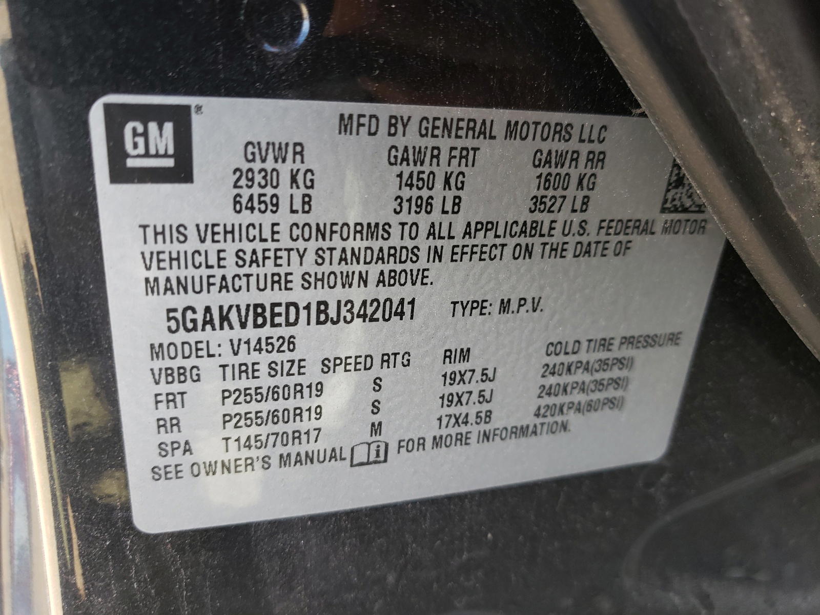 Photo 10 from auction – 2011 BUICK ENCLAVE CX with VIN 5GAKVBED1BJ342041