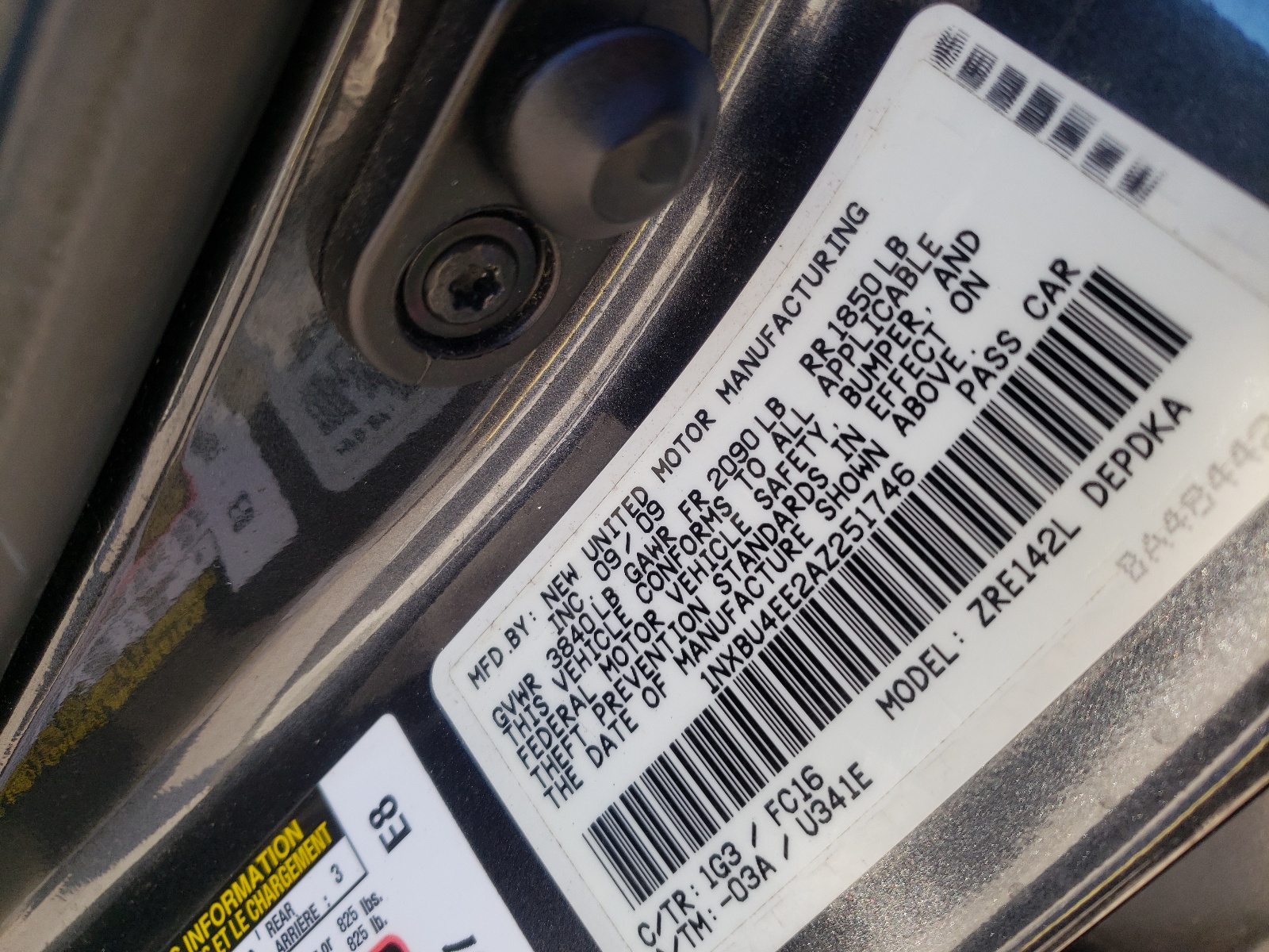 Photo 10 from auction – 2010 TOYOTA COROLLA BA with VIN 1NXBU4EE2AZ251746