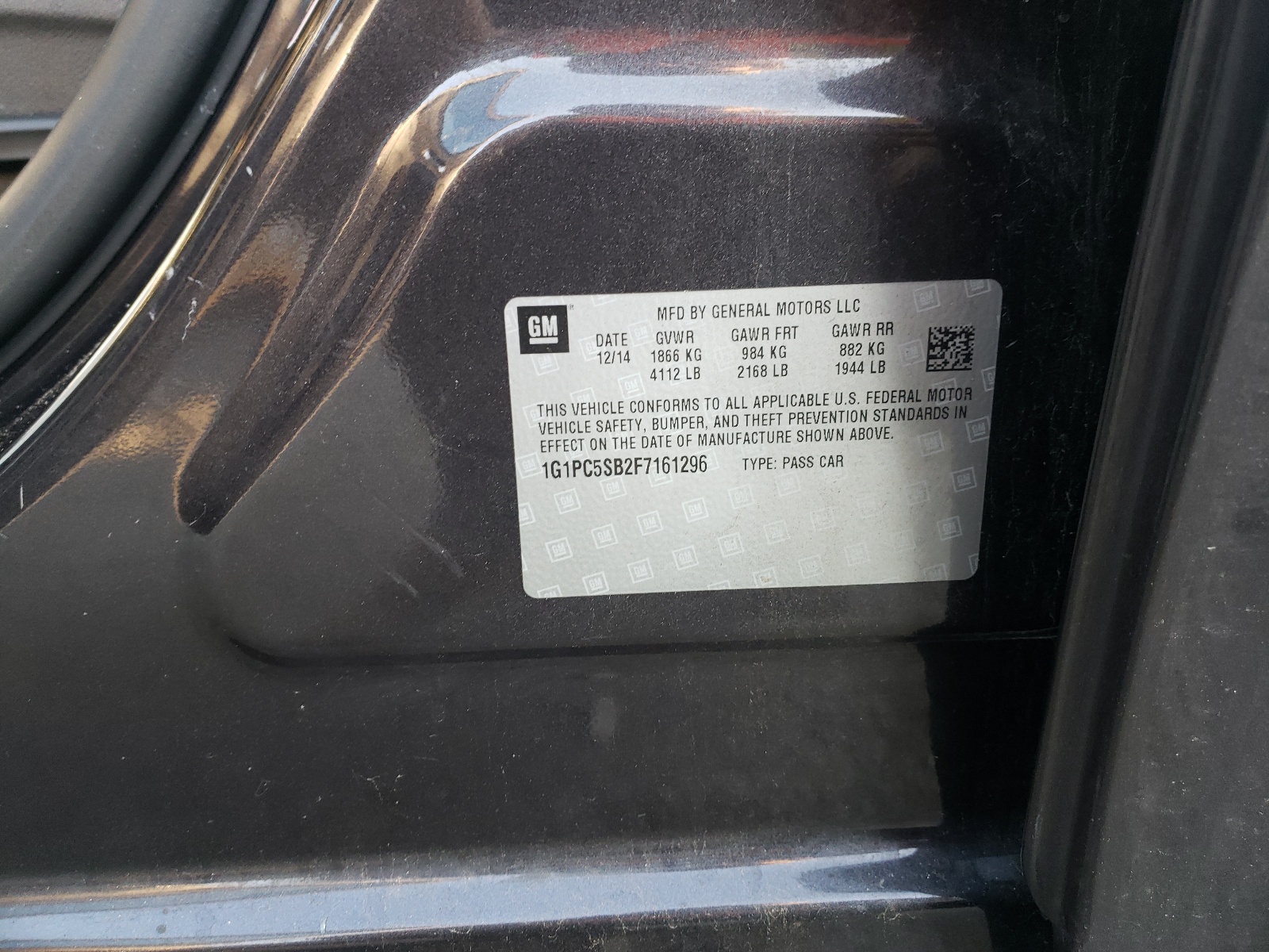 Photo 10 from auction – 2015 CHEVROLET CRUZE LT with VIN 1G1PC5SB2F7161296