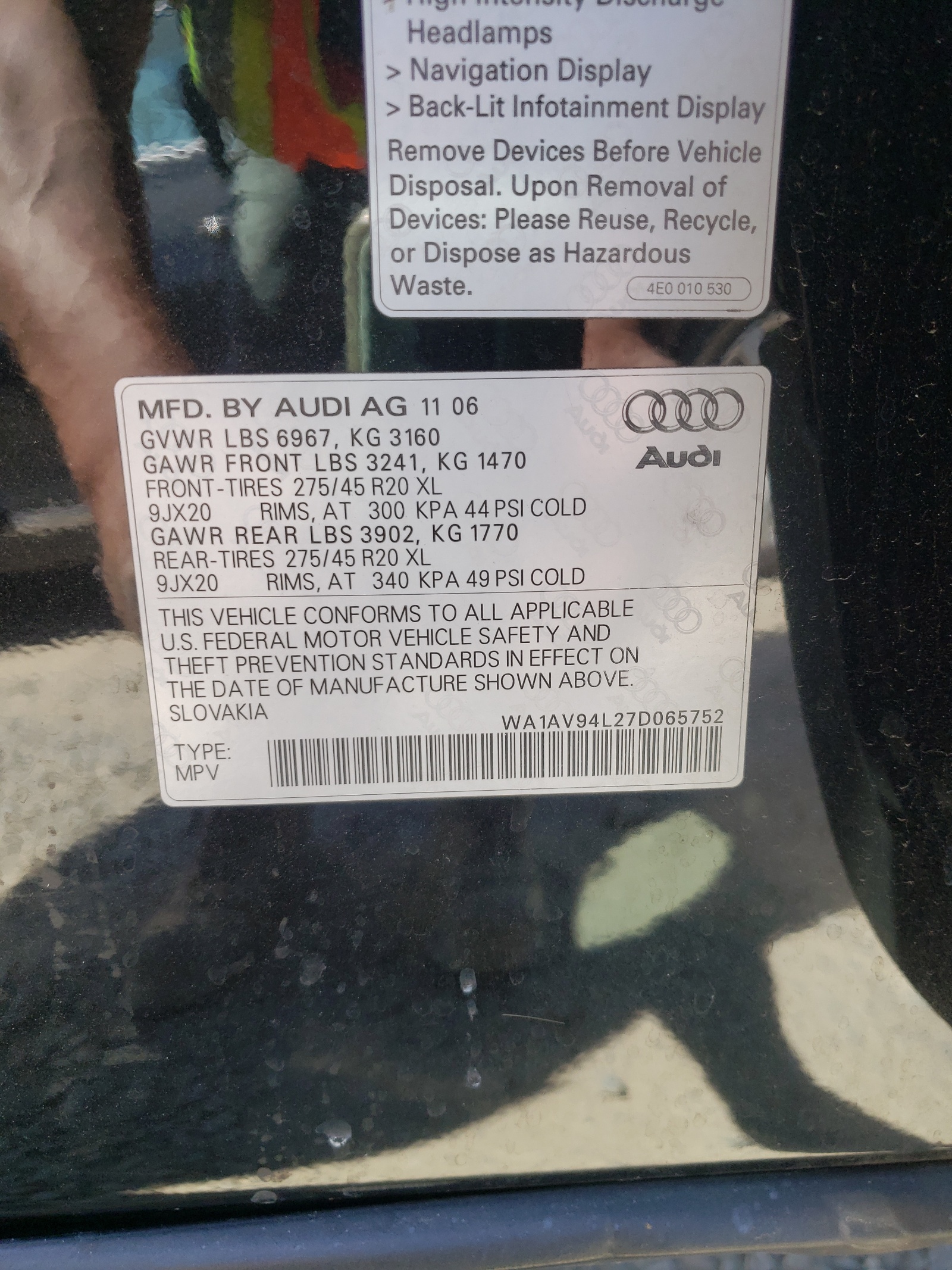 Photo 10 from auction – 2007 AUDI Q7 4.2 QUA with VIN WA1AV94L27D065752