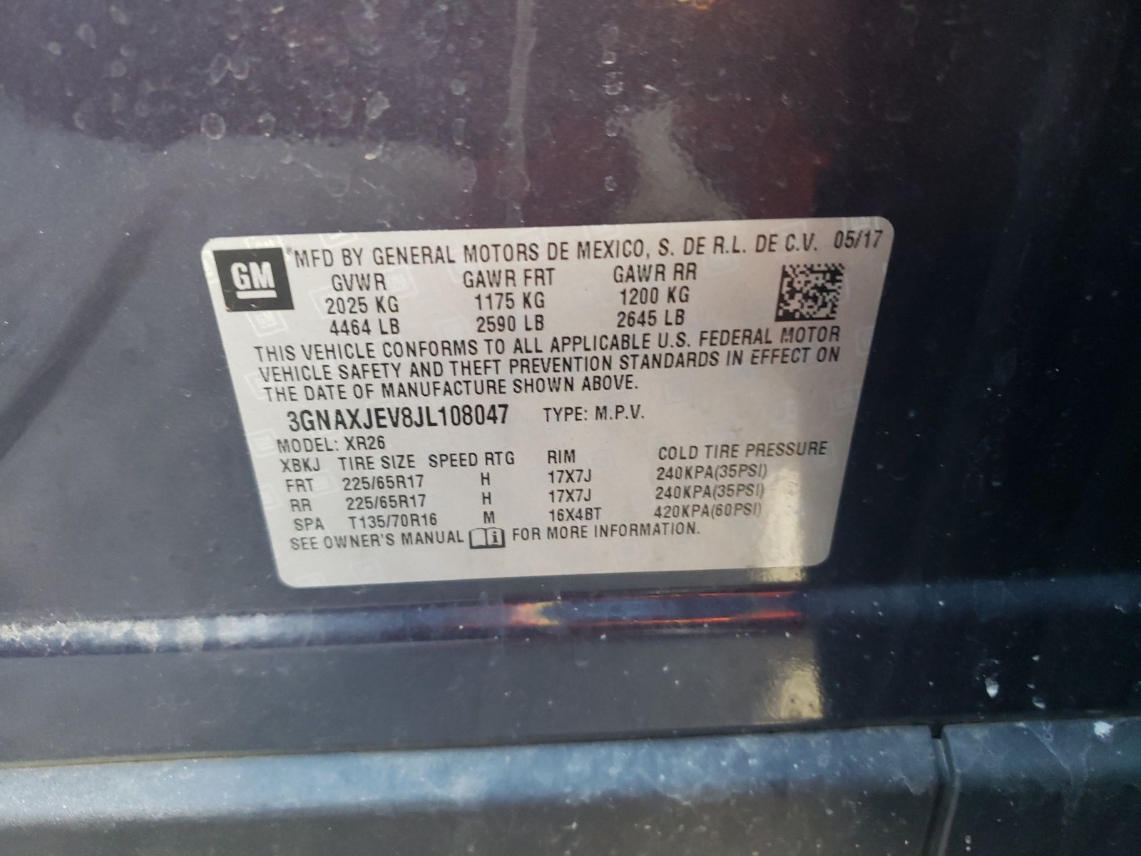 Photo 10 from auction – 2018 CHEVROLET EQUINOX LT with VIN 3GNAXJEV8JL108047