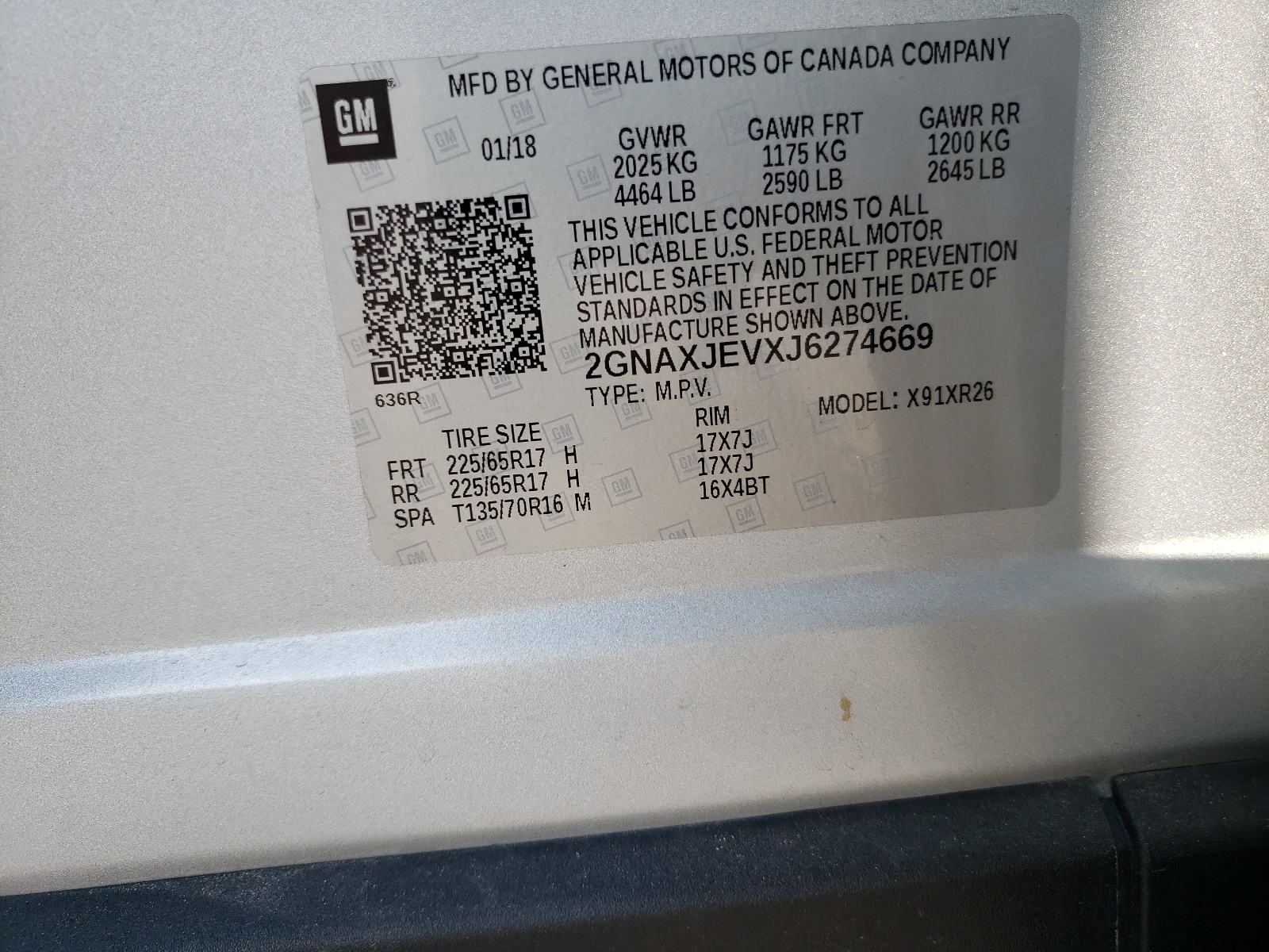 Photo 10 from auction – 2018 CHEVROLET EQUINOX LT with VIN 2GNAXJEVXJ6274669