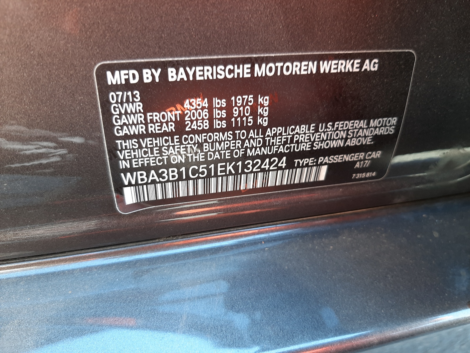 Zdjęcie 11 z aukcji – 2014 BMW 320 I z VIN WBA3B1C51EK132424