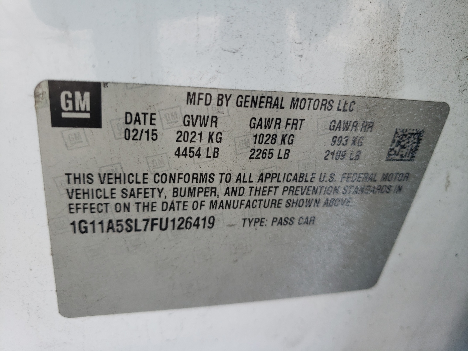 Photo 10 from auction – 2015 CHEVROLET MALIBU LS with VIN 1G11A5SL7FU126419