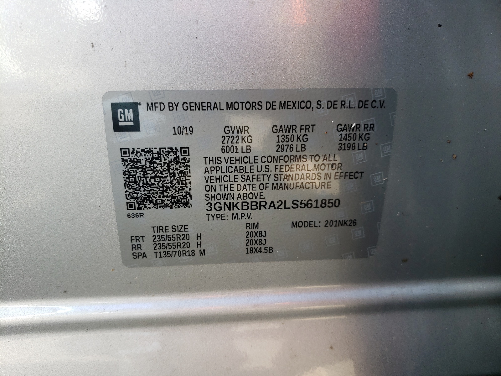 Photo 10 from auction – 2020 CHEVROLET BLAZER 1LT with VIN 3GNKBBRA2LS561850