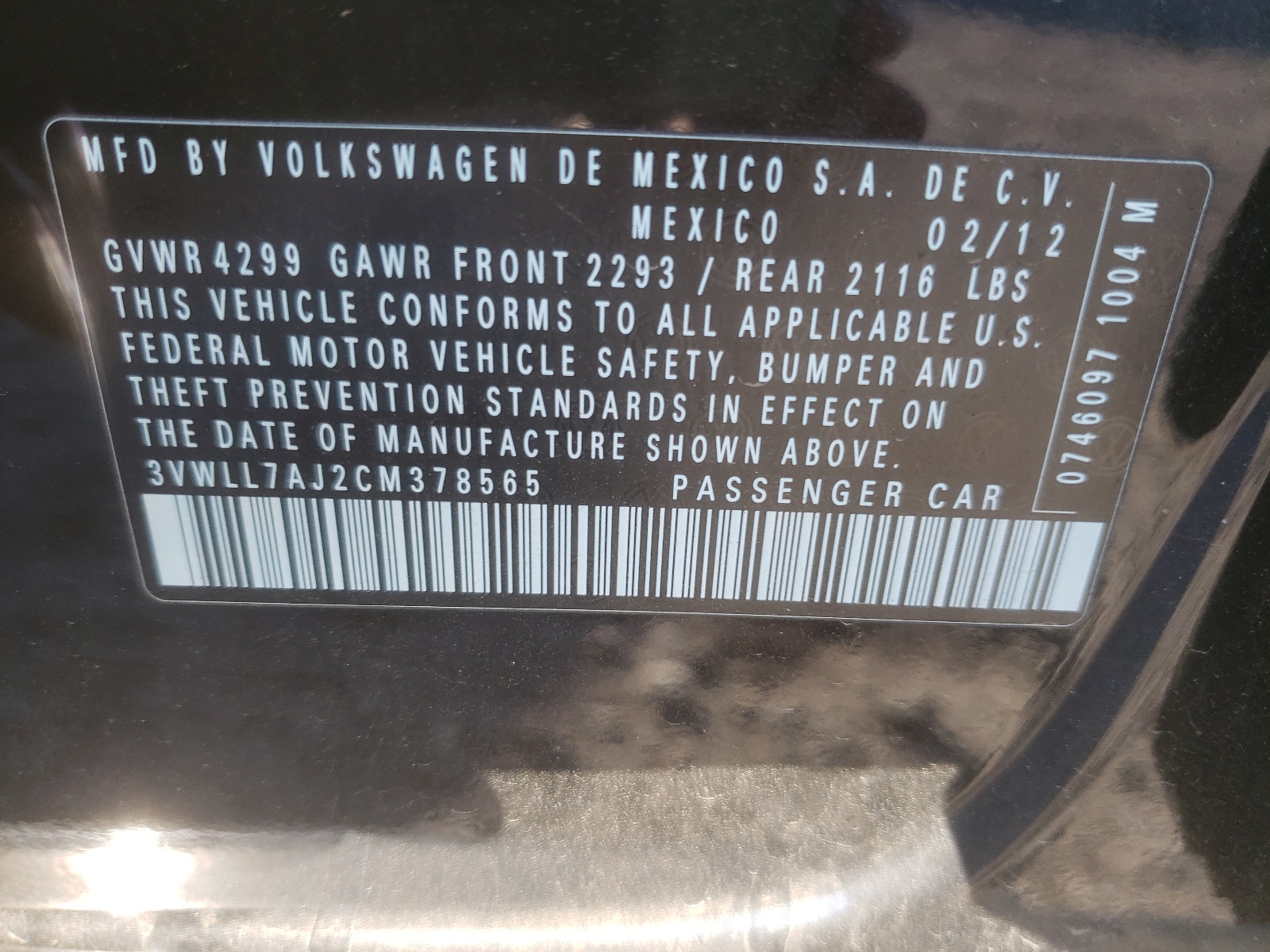 Photo 10 from auction – 2012 VOLKSWAGEN JETTA TDI with VIN 3VWLL7AJ2CM378565