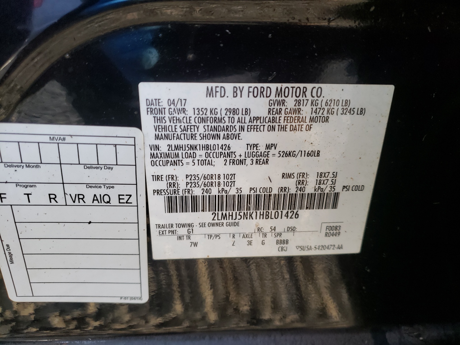 Photo 10 from auction – 2017 LINCOLN MKT with VIN 2LMHJ5NK1HBL01426