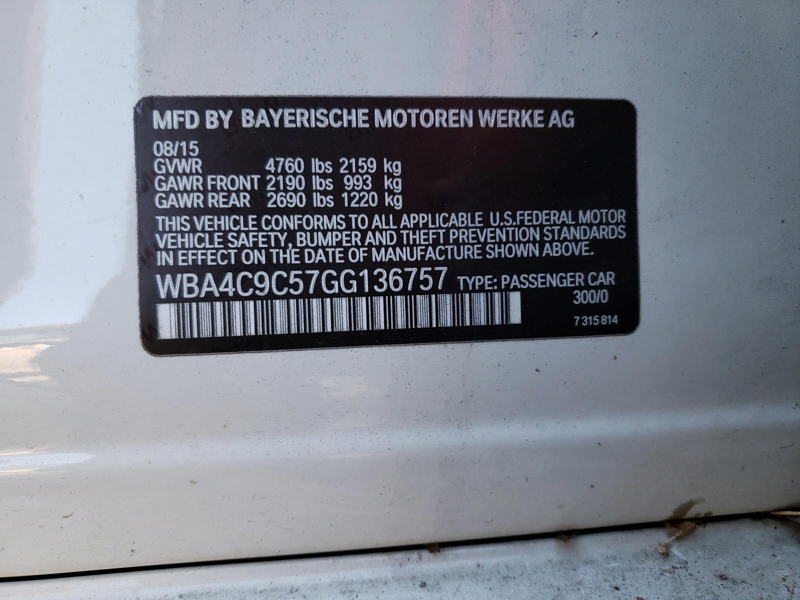 Photo 10 from auction – 2016 BMW 428 XI GRA with VIN WBA4C9C57GG136757