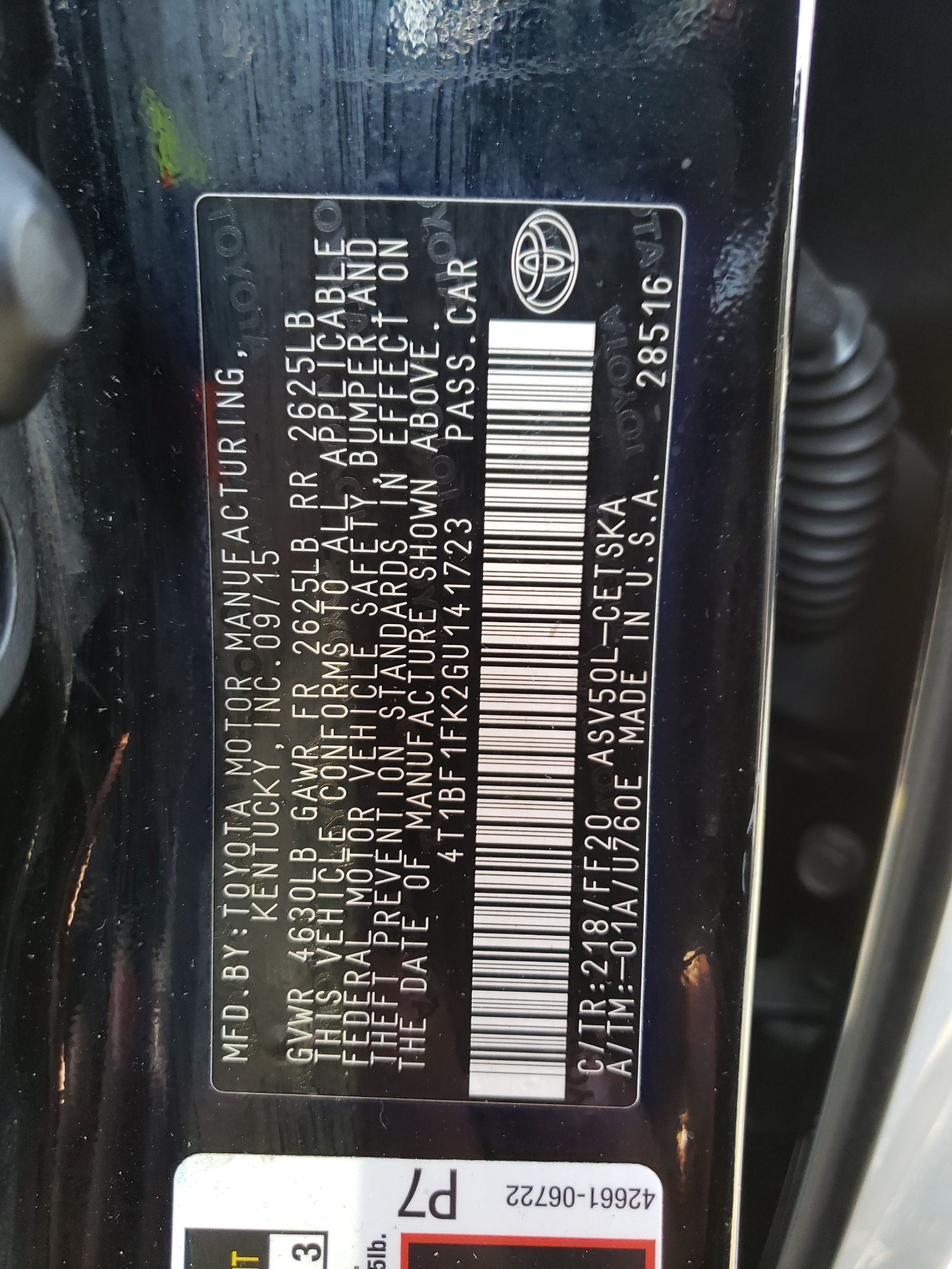 Photo 10 from auction – 2016 TOYOTA CAMRY LE with VIN 4T1BF1FK2GU141723