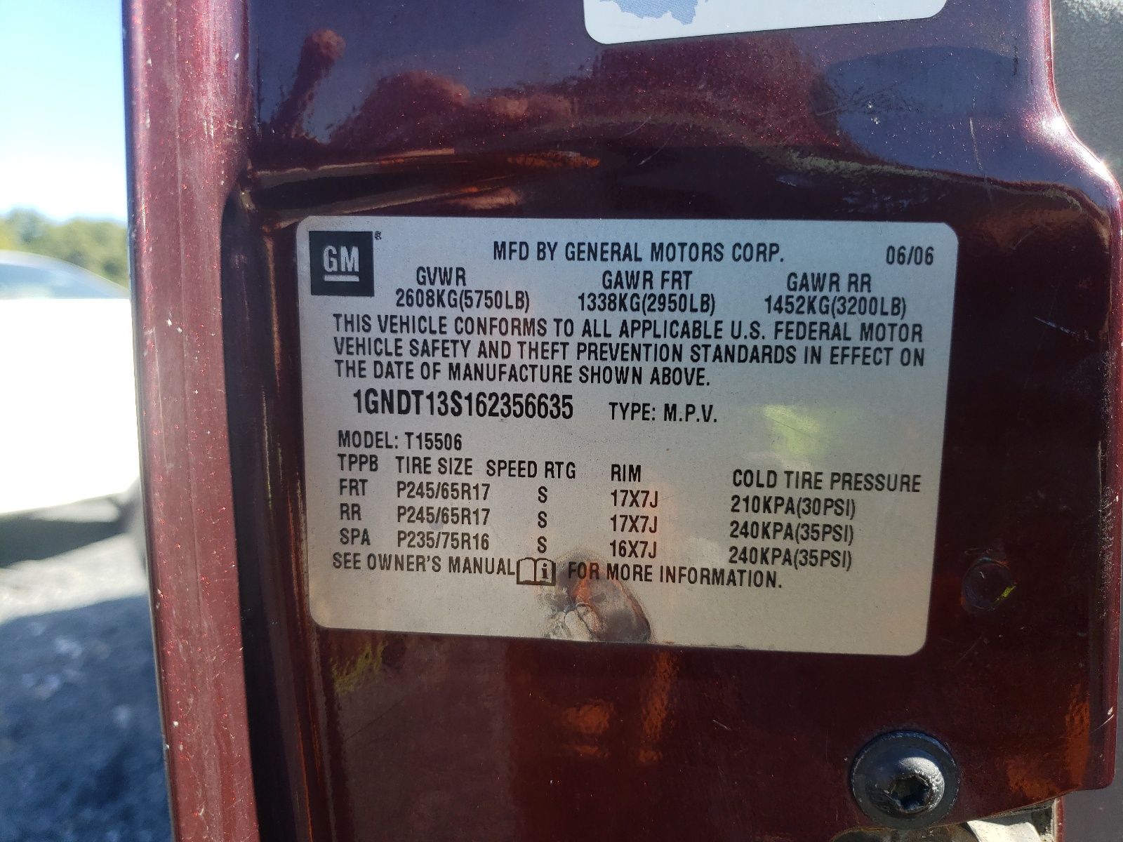 Photo 10 from auction – 2006 CHEVROLET TRAILBLAZE with VIN 1GNDT13S162356635
