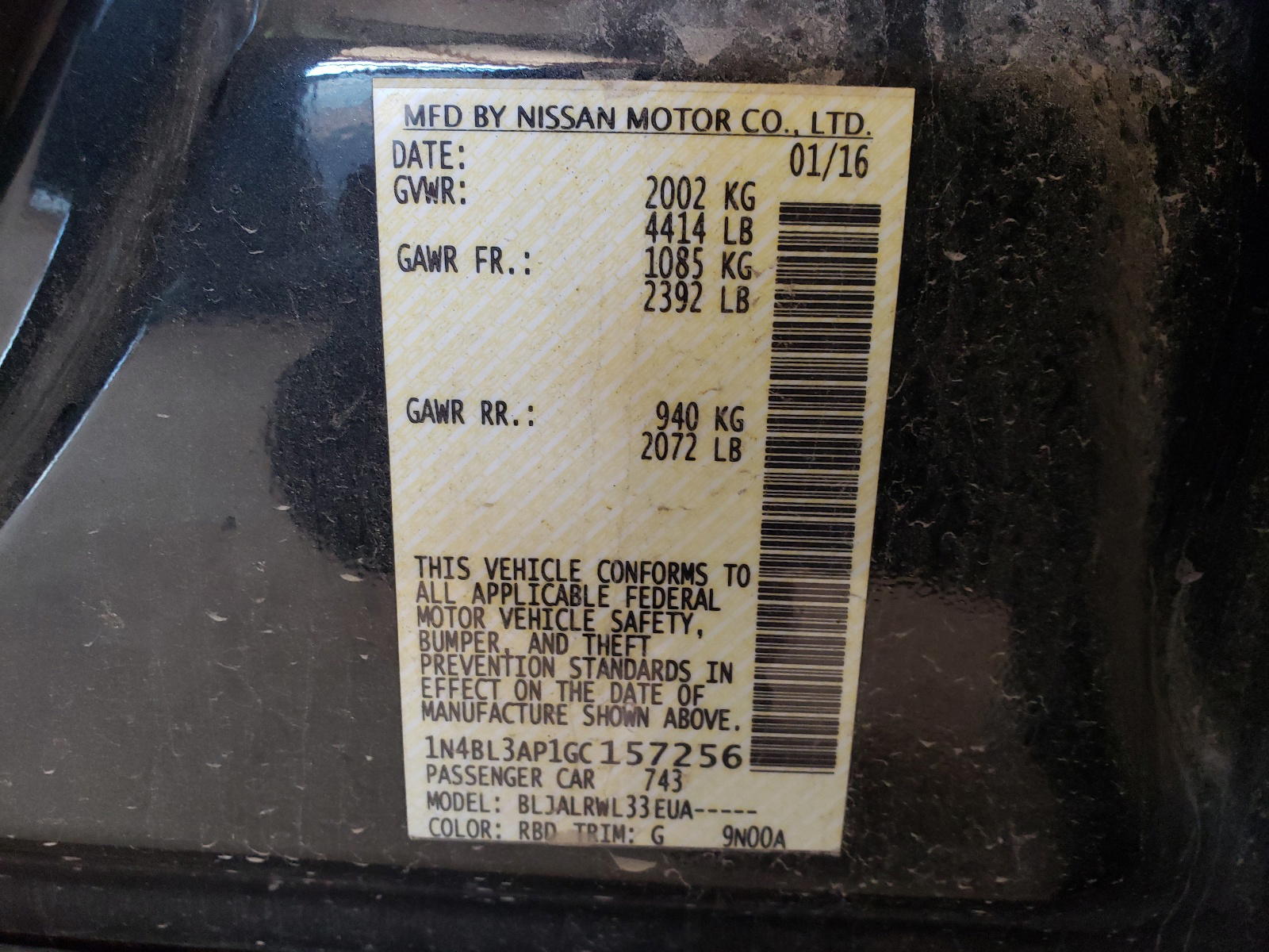 Photo 10 from auction – 2016 NISSAN ALTIMA 3.5 with VIN 1N4BL3AP1GC157256