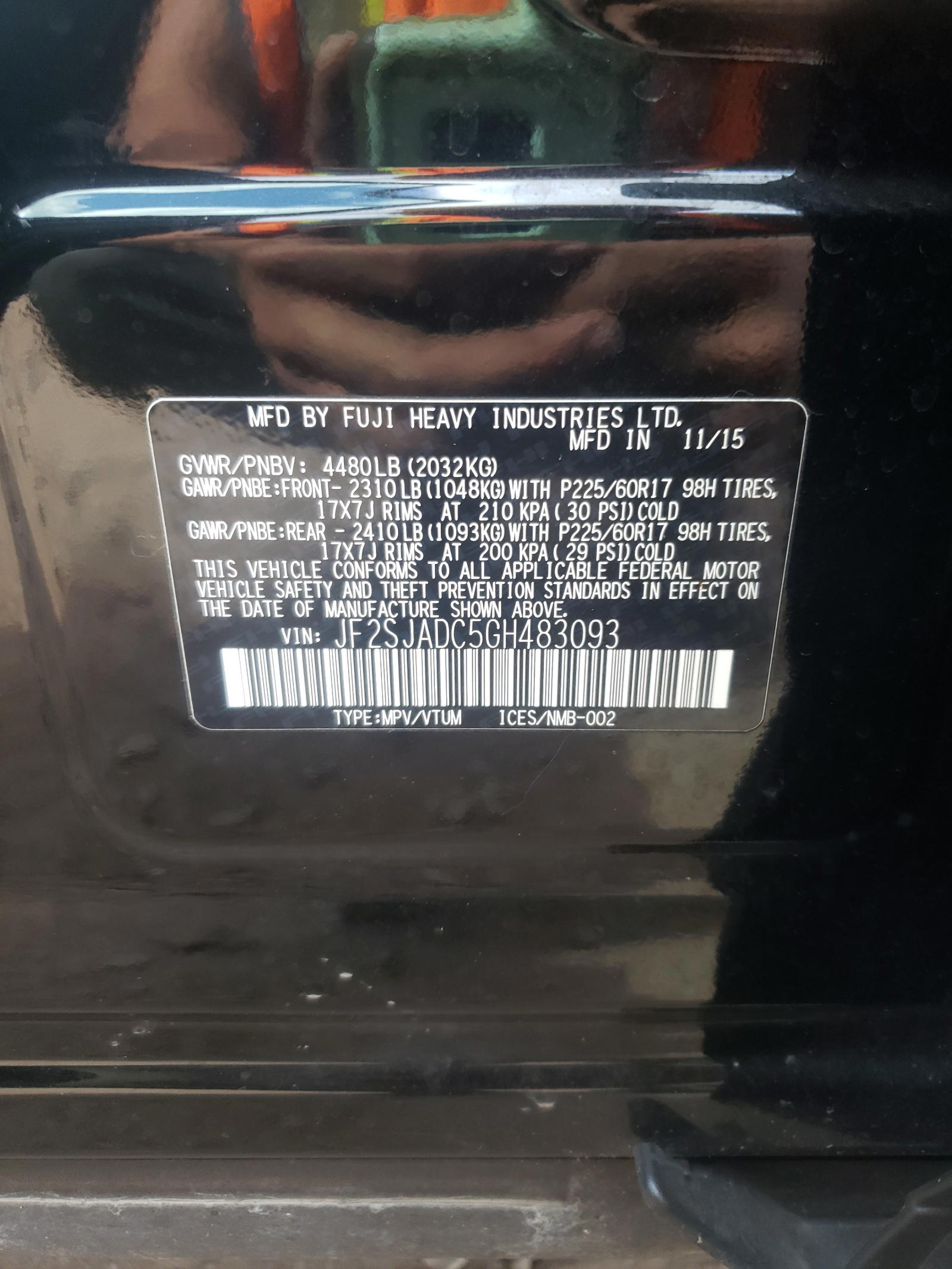 Photo 10 from auction – 2016 SUBARU FORESTER 2 with VIN JF2SJADC5GH483093