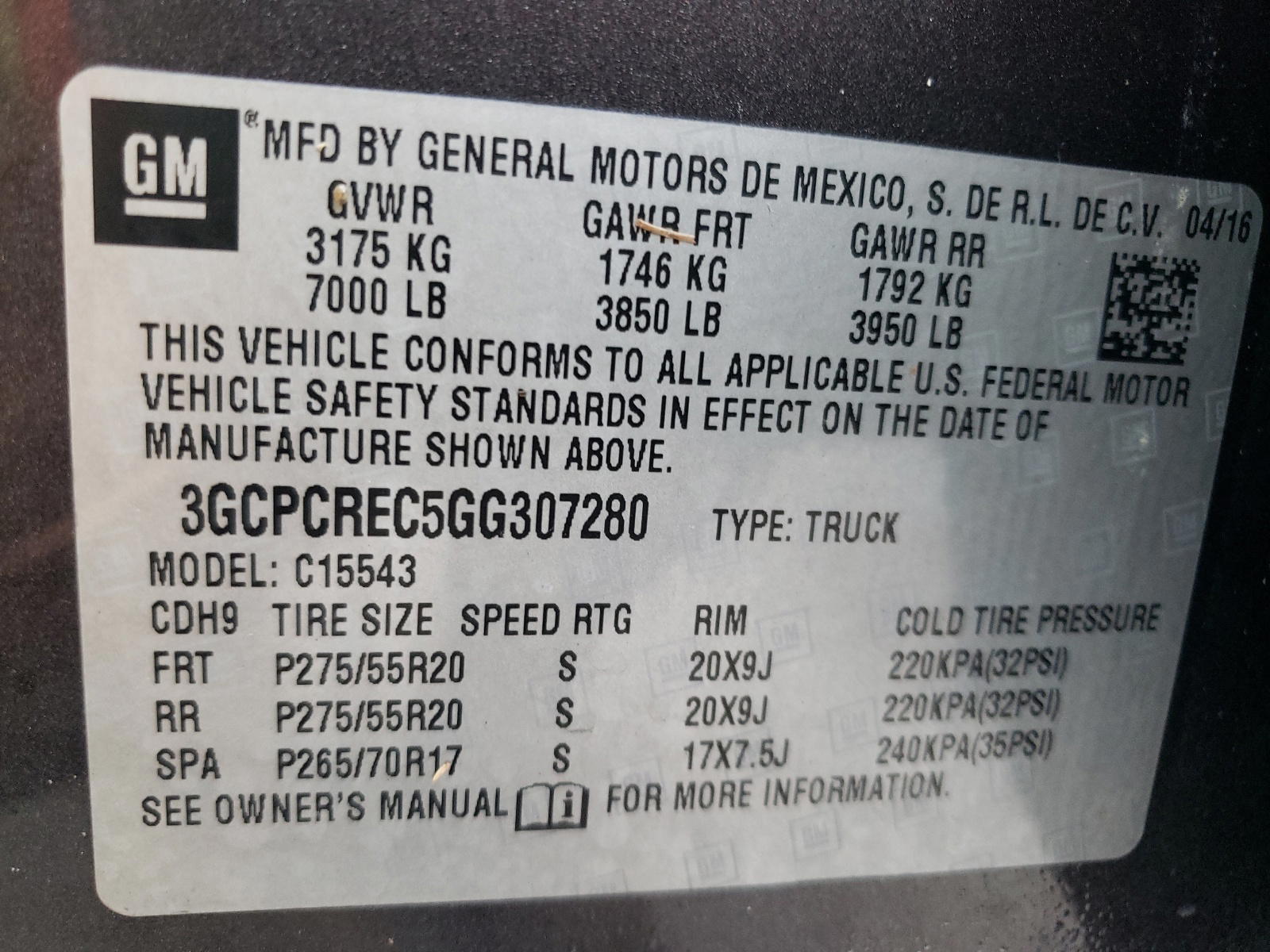 Photo 10 from auction – 2016 CHEVROLET SILVERADO with VIN 3GCPCREC5GG307280