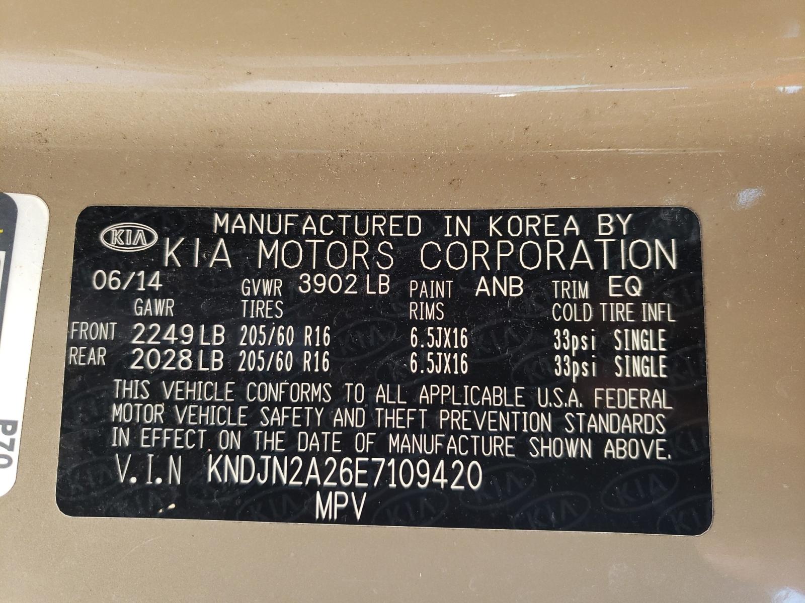 Photo 10 from auction – 2014 KIA SOUL with VIN KNDJN2A26E7109420