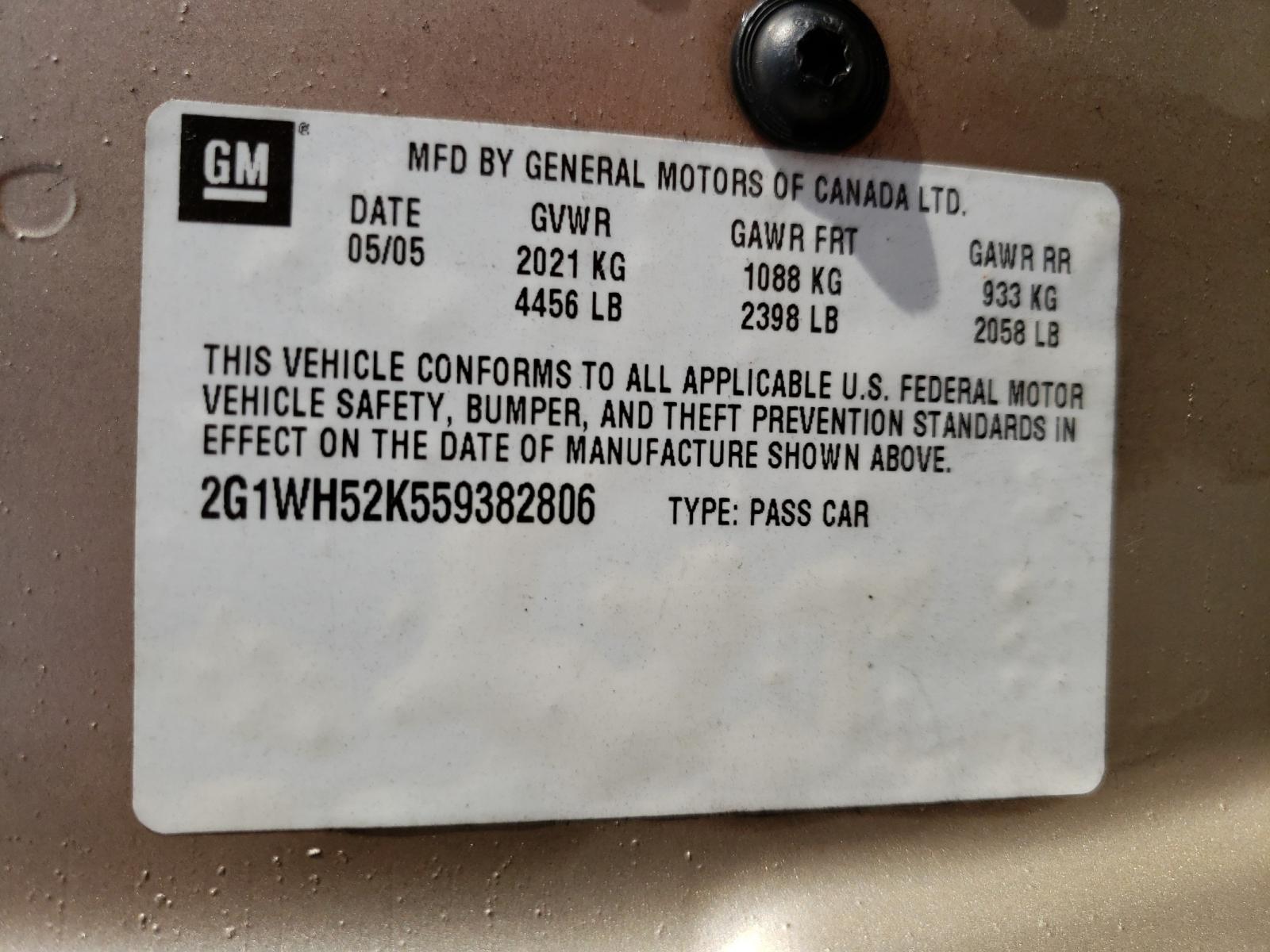 Photo 10 from auction – 2005 CHEVROLET IMPALA LS with VIN 2G1WH52K559382806