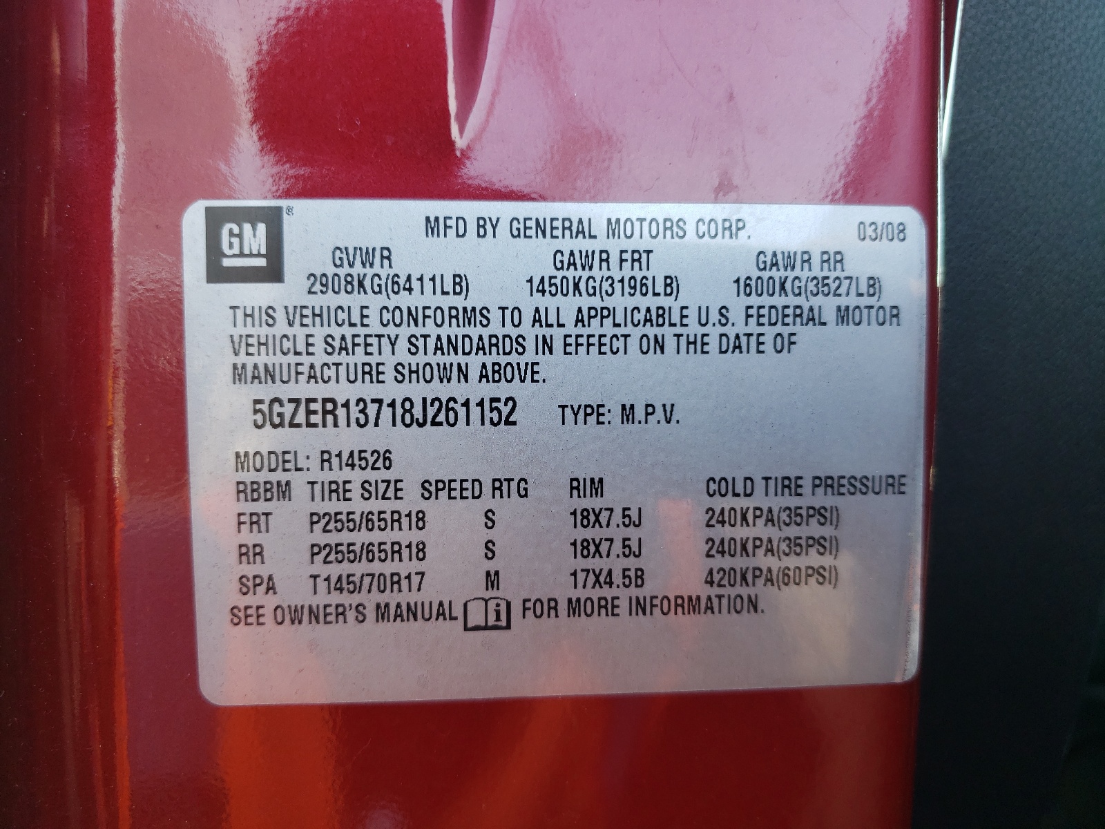Photo 10 from auction – 2008 SATURN OUTLOOK XE with VIN 5GZER13718J261152