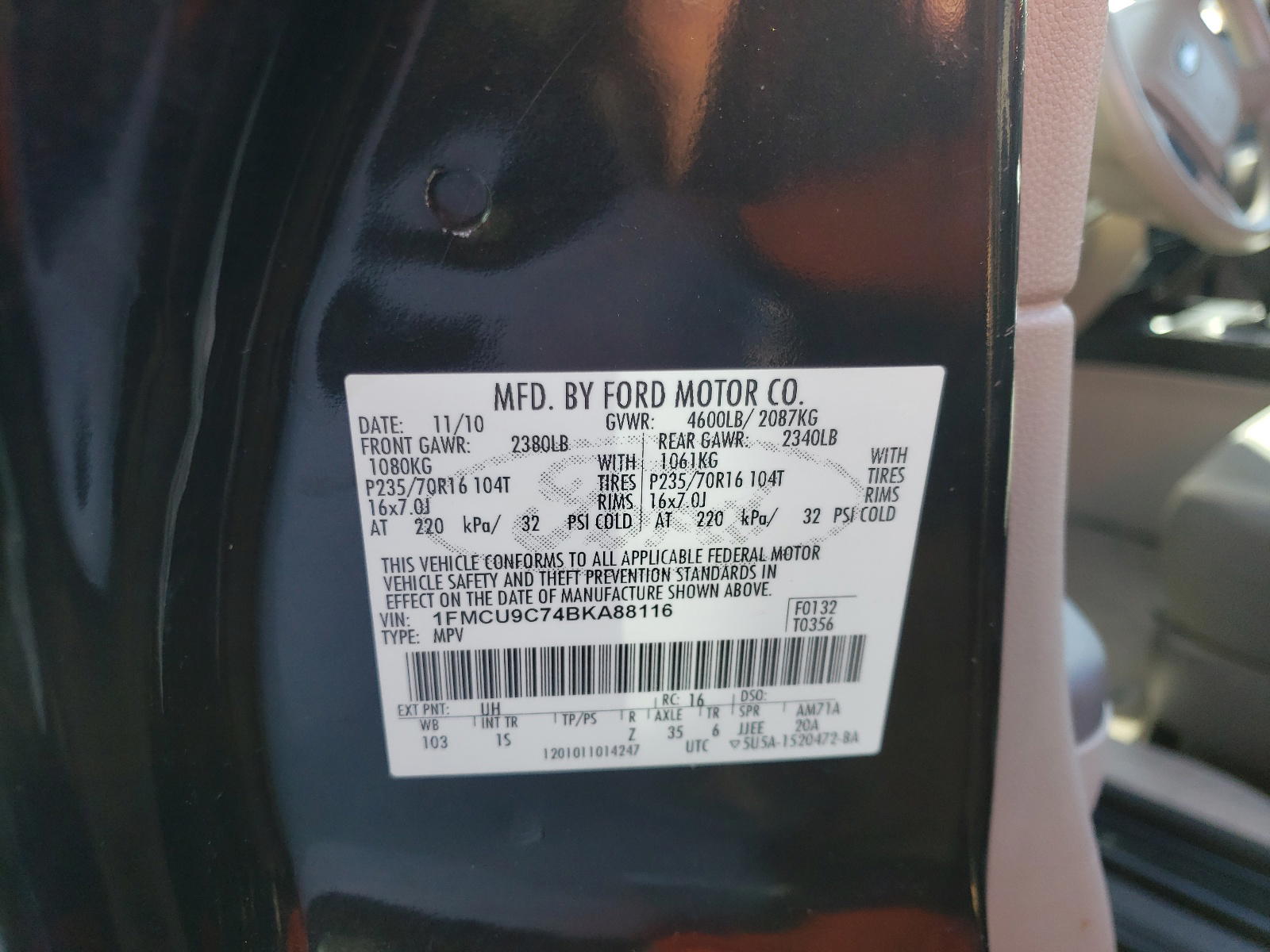 Photo 10 from auction – 2011 FORD ESCAPE XLS with VIN 1FMCU9C74BKA88116