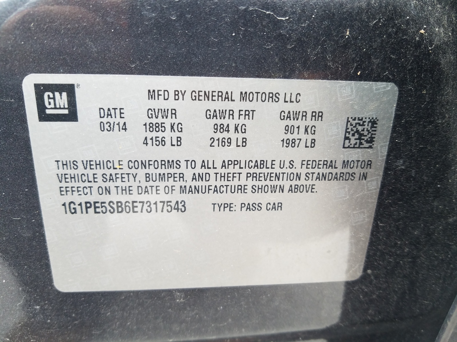 Foto 10 de la subasta – 2014 CHEVROLET CRUZE LT con VIN 1G1PE5SB6E7317543