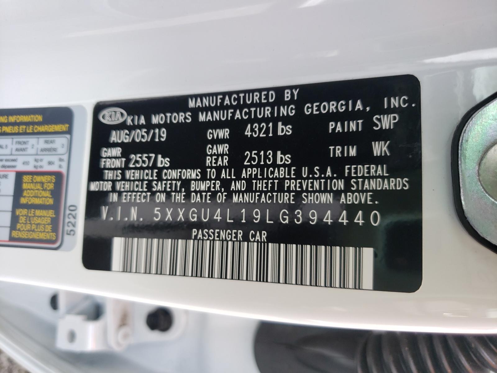 Photo 10 from auction – 2020 KIA OPTIMA EX with VIN 5XXGU4L19LG394440
