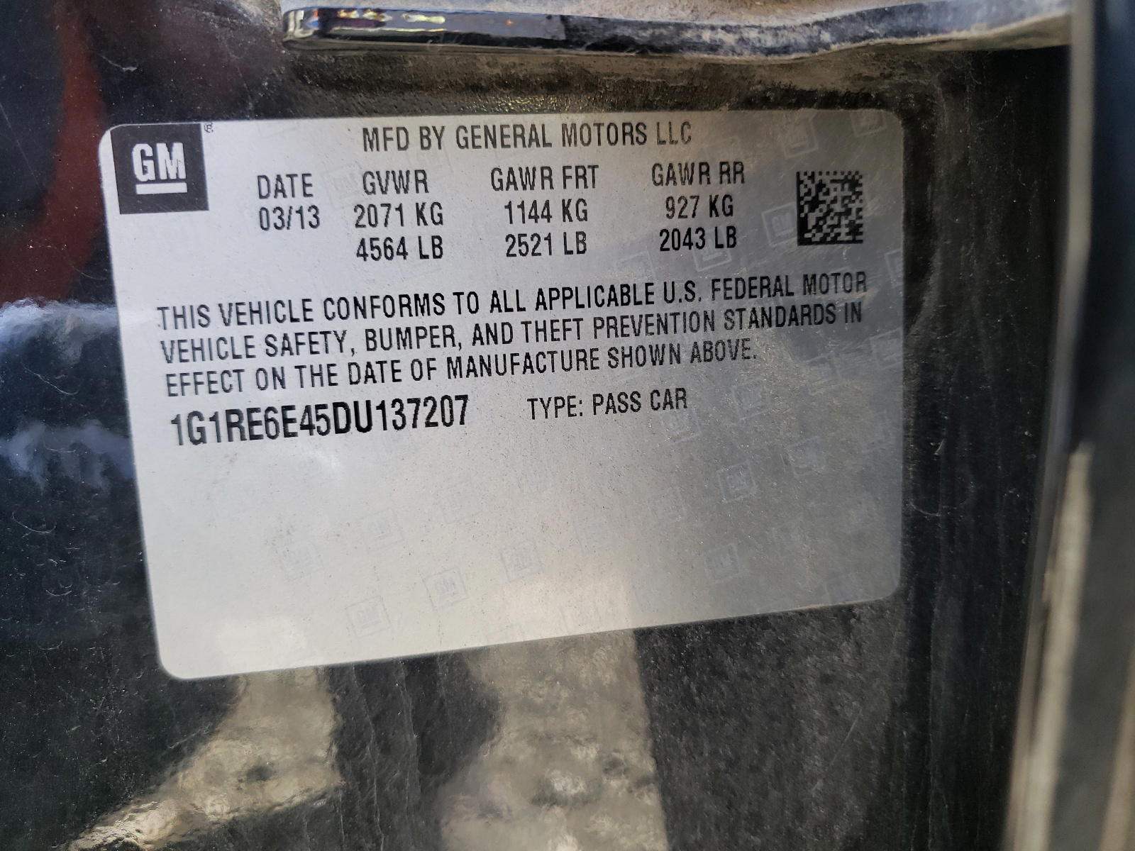 Photo 10 from auction – 2013 CHEVROLET VOLT with VIN 1G1RE6E45DU137207