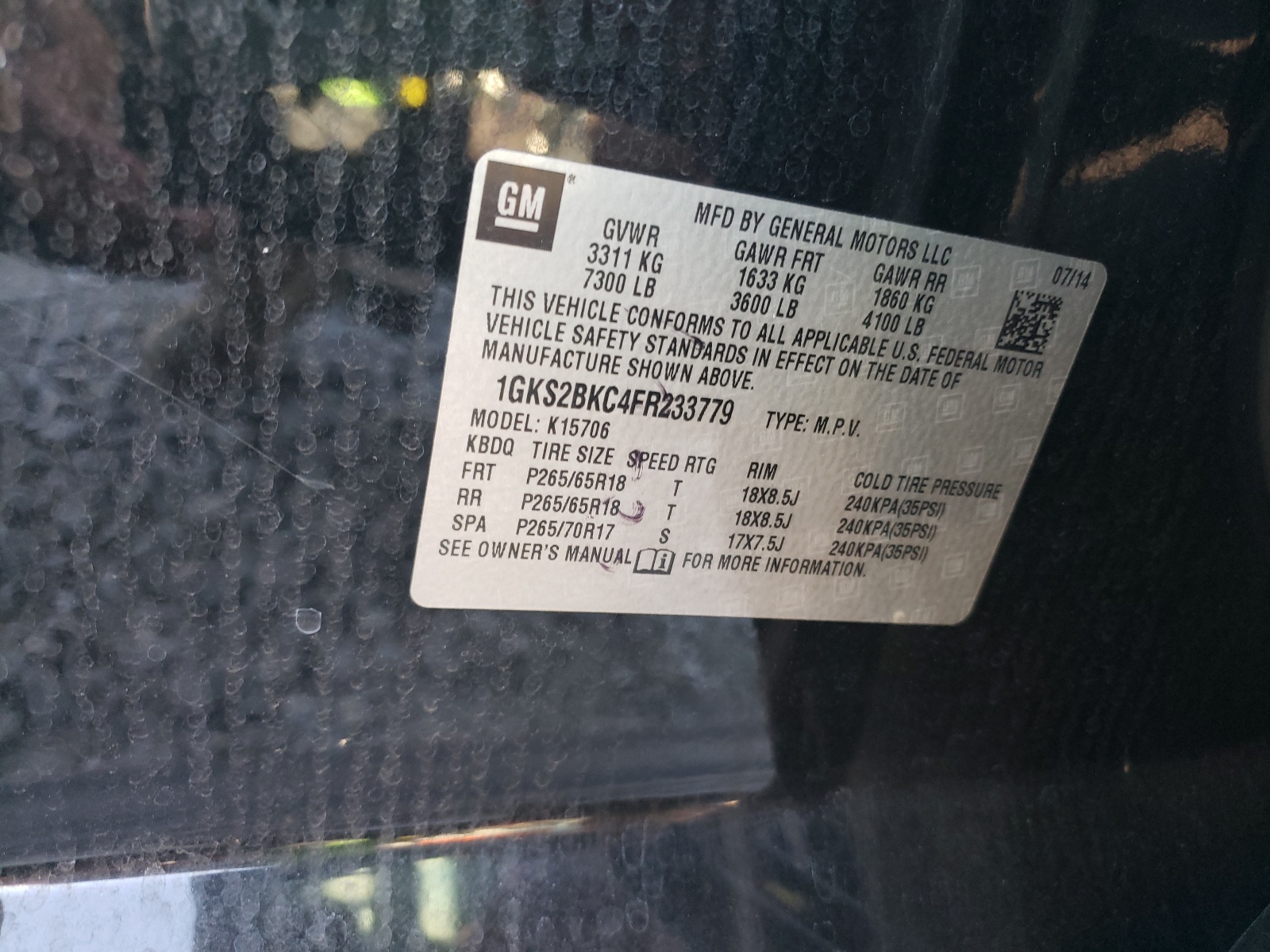 Photo 10 from auction – 2015 GMC YUKON SLT with VIN 1GKS2BKC4FR233779