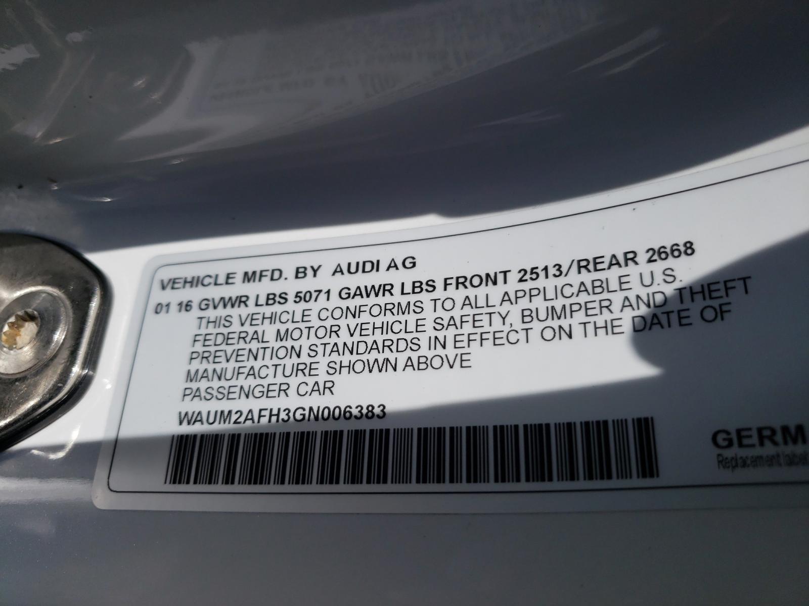 Photo 10 from auction – 2016 AUDI A5 PREMIUM with VIN WAUM2AFH3GN006383